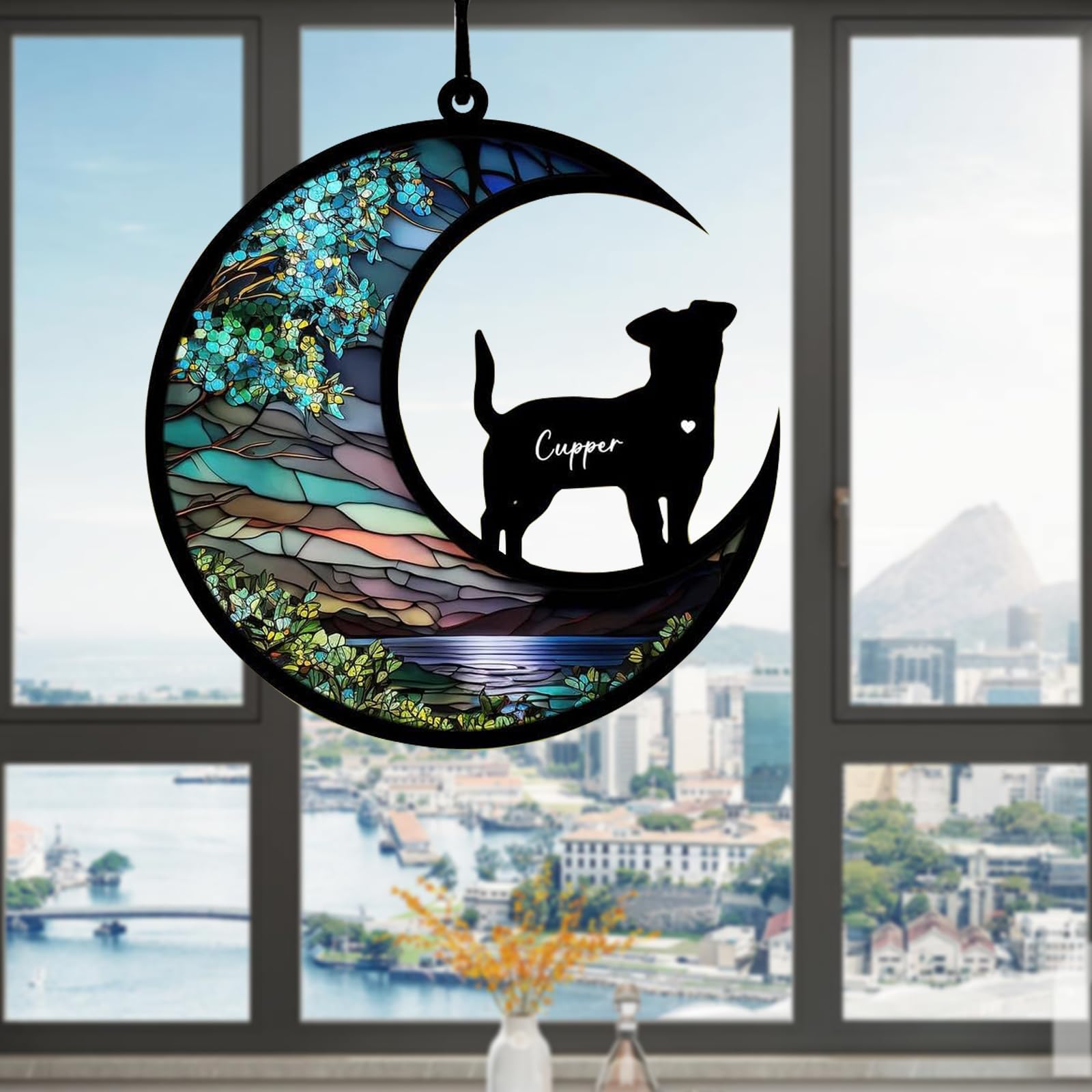 Boxtoheart Dog Memorial Suncatcher, Personalized Pet Breeds Suncatcher With Name Date, Pet Loss Suncatcher, Stained Glass Light