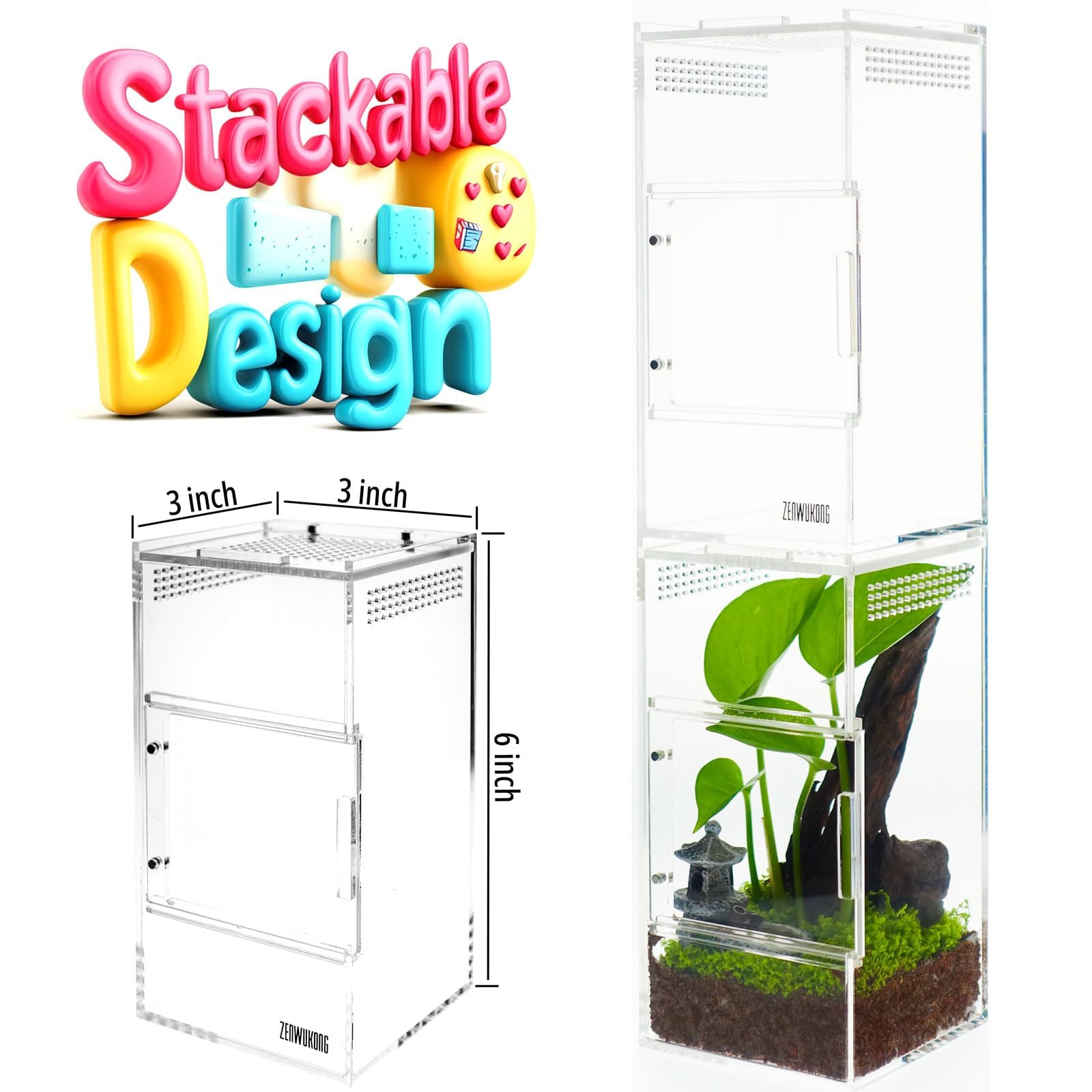 Jumping Spider Enclosure - Acrylic Terrarium Habitat For Spiders, Tarantulas, Snail, Mantis, Lizard, And Small Reptiles, Magneti