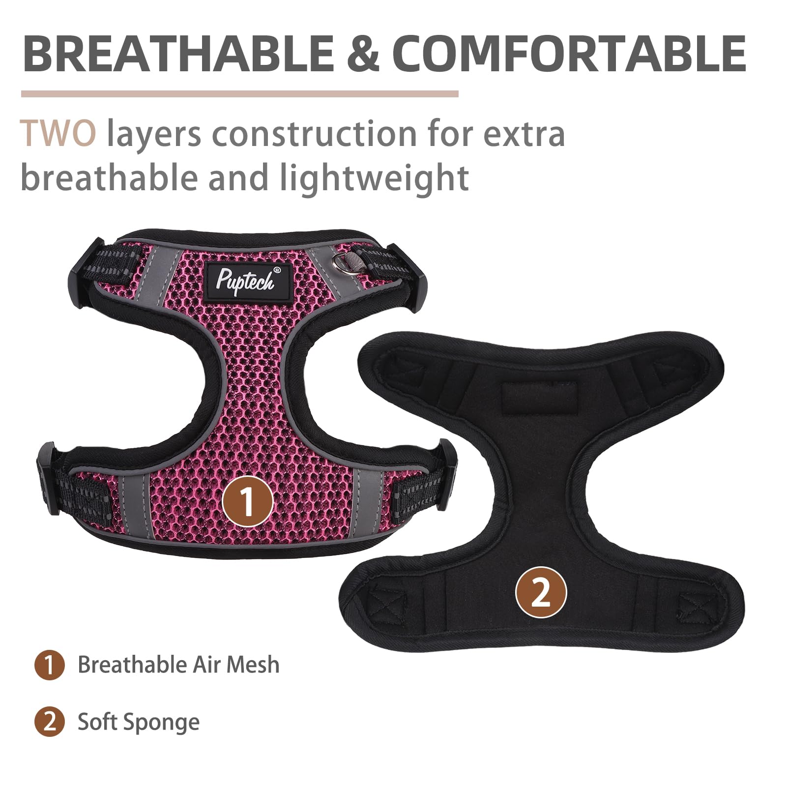 PUPTECK No Pull Dog Harness and Leash Set Reflective No Choke Step in Puppy Halter for XS Small and Medium Sized Dogs, HotPink,