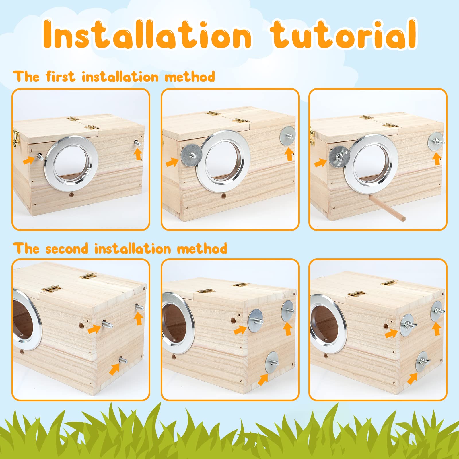 Rypet Parakeet Nesting Box Transparent Design, Thwartwise Bird Nest Breeding Box With Perch Wood Bird Cage House For Cockatiel Lovebirds Budgie Finch Parrotlets Canary S