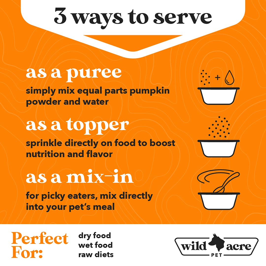 Wild Acre Pumpkin Powder for Dogs - No More Diarrhea or Scoots! - Digestive Puree Treat or Food Topper - Fiber Supplement for Do
