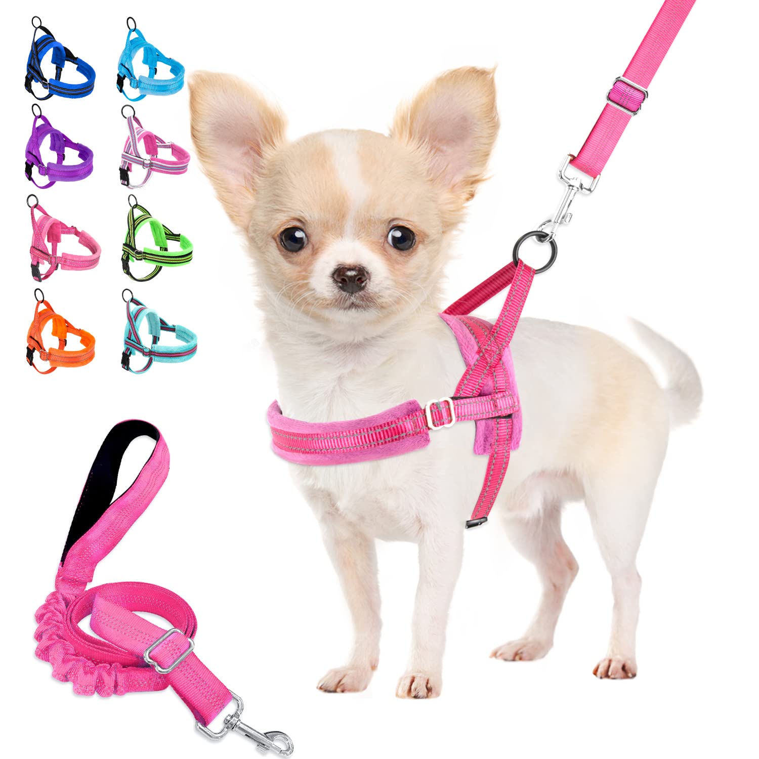 Lukovee Walking Dog Harness And Leash, Heavy Duty Adjustable Puppy Harness Soft Padded Reflective Vest Harness Anti-Twist 4Ft Lead Quick Fit Lightweight For Small Dog Cat (Pink, Medium)