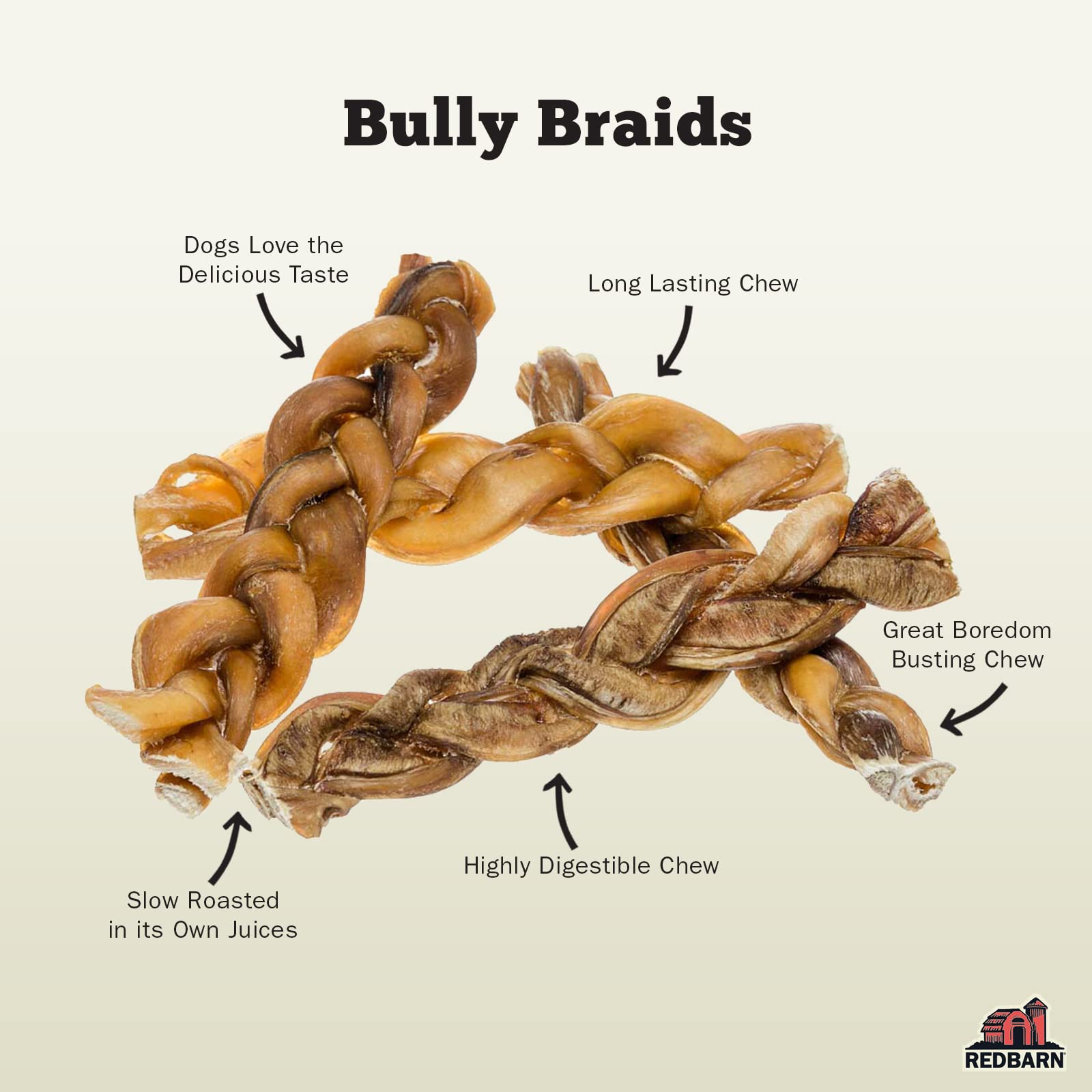 Redbarn Pet Products All-Natural 12 Braided Bully Sticks for Dogs - Premium Slow Roasted Long Lasting Chew Treats Made with 100%