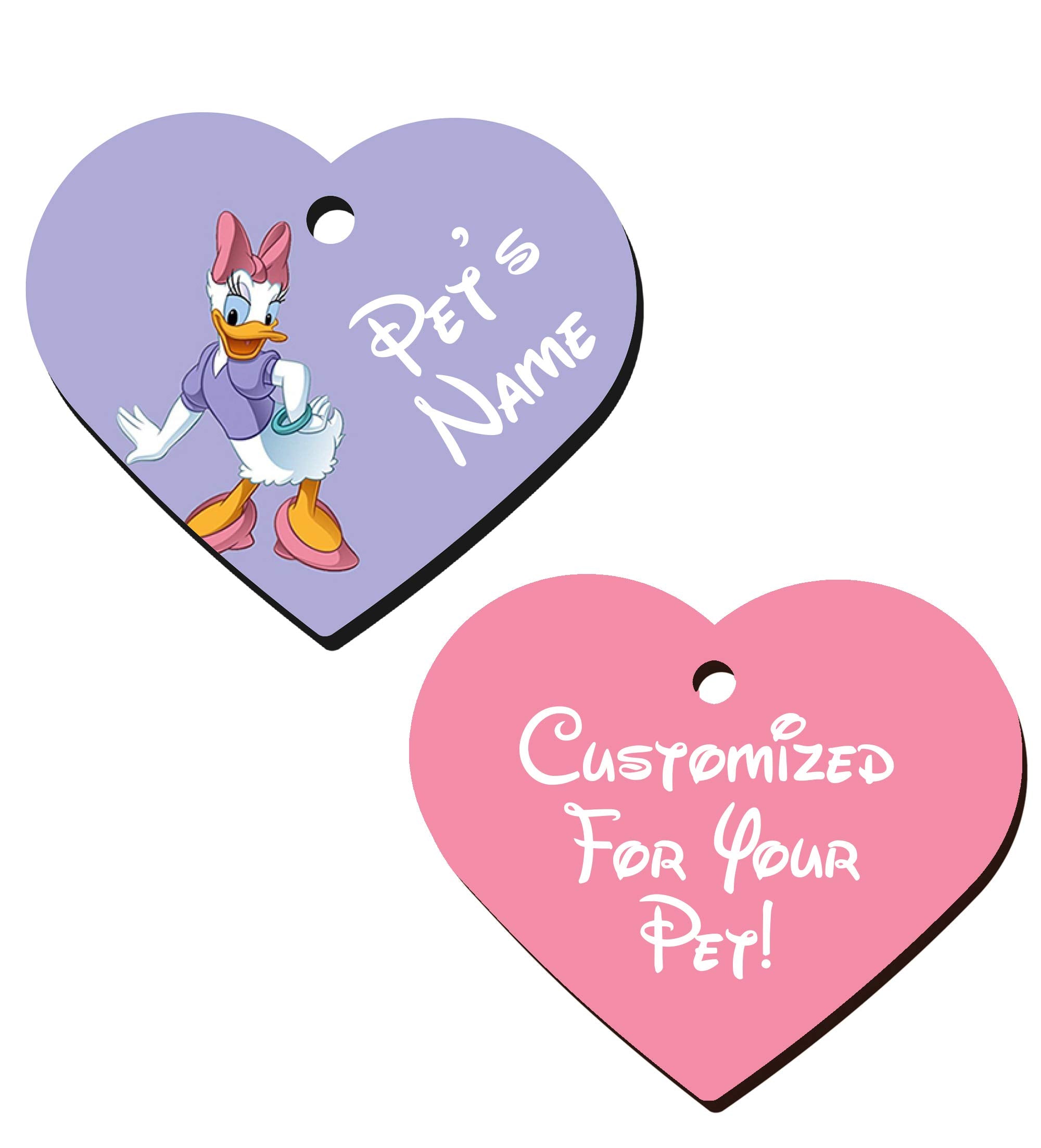 Udesignusa Double Sided Pet Id Tags For Dogs & Cats Personalized For Your Pet (Daisy Duck, Heart Shaped)