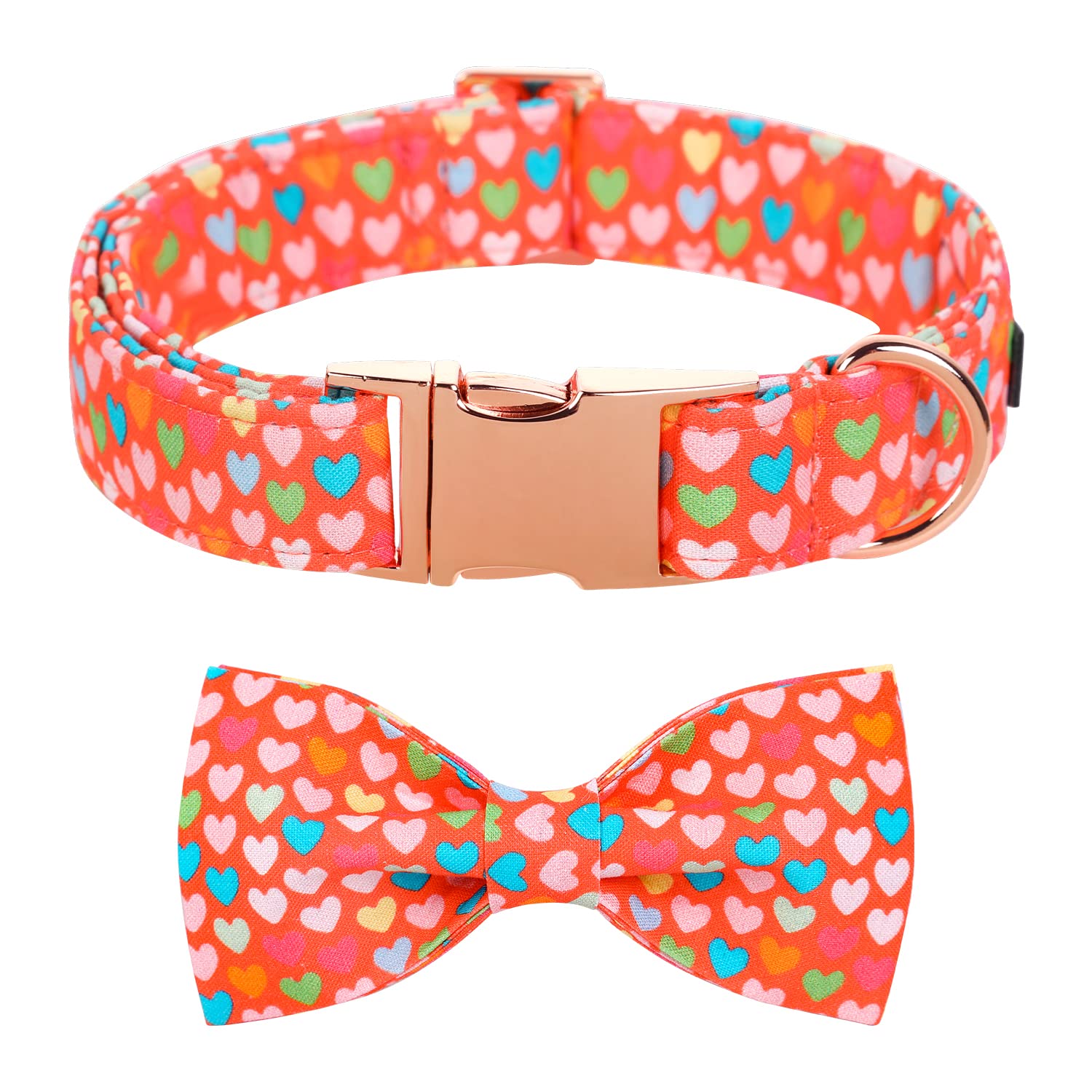 MACA Bates Valentines Dog Collar with Bow Flower Bow tie Sweet Heart Adjustable Collars for Small Medium Large Dogs with Metal B