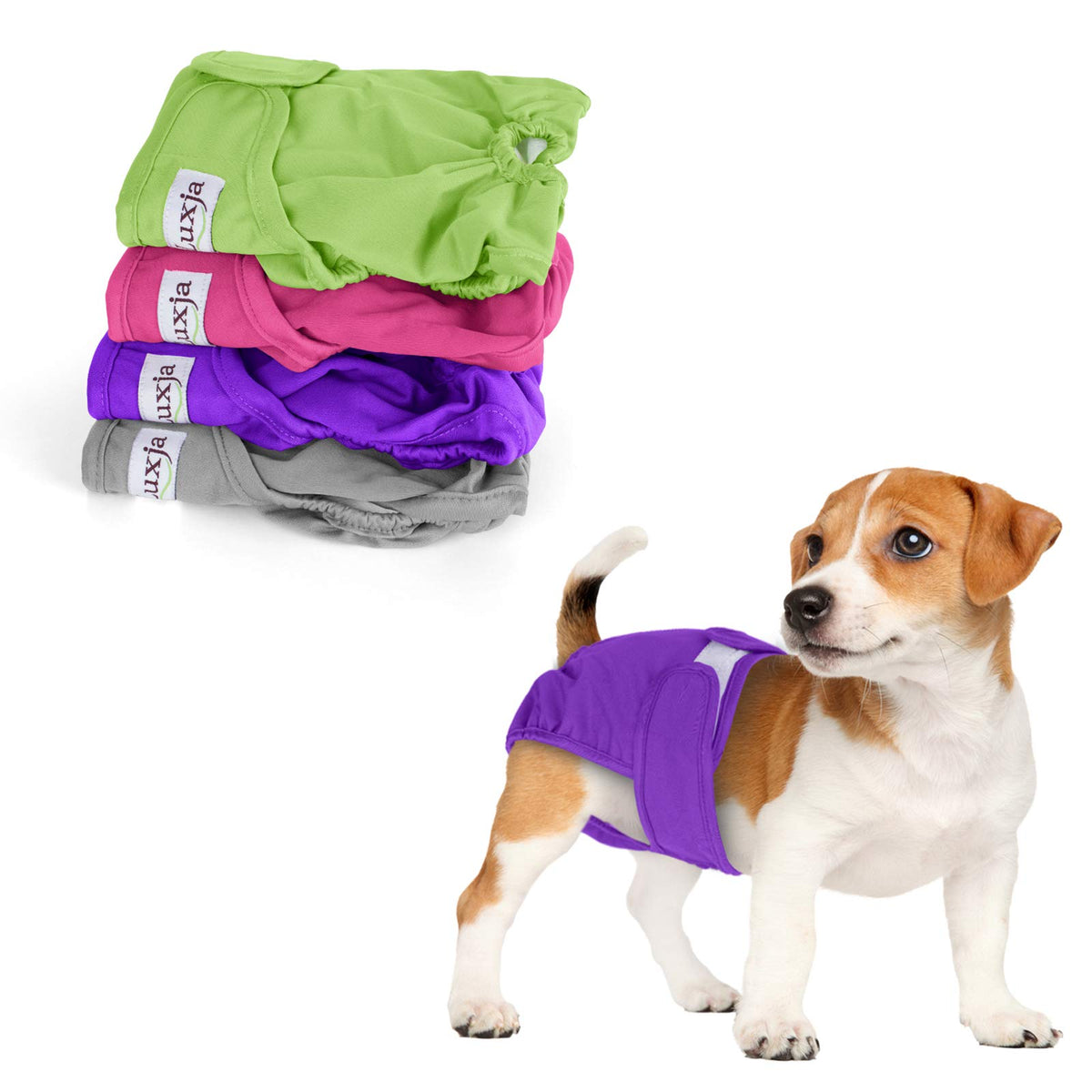 Luxja Reusable Female Dog Diapers (Pack Of 4), Washable Wraps For Female Dog (Small, Gray+Green+Purple+Rose Red)