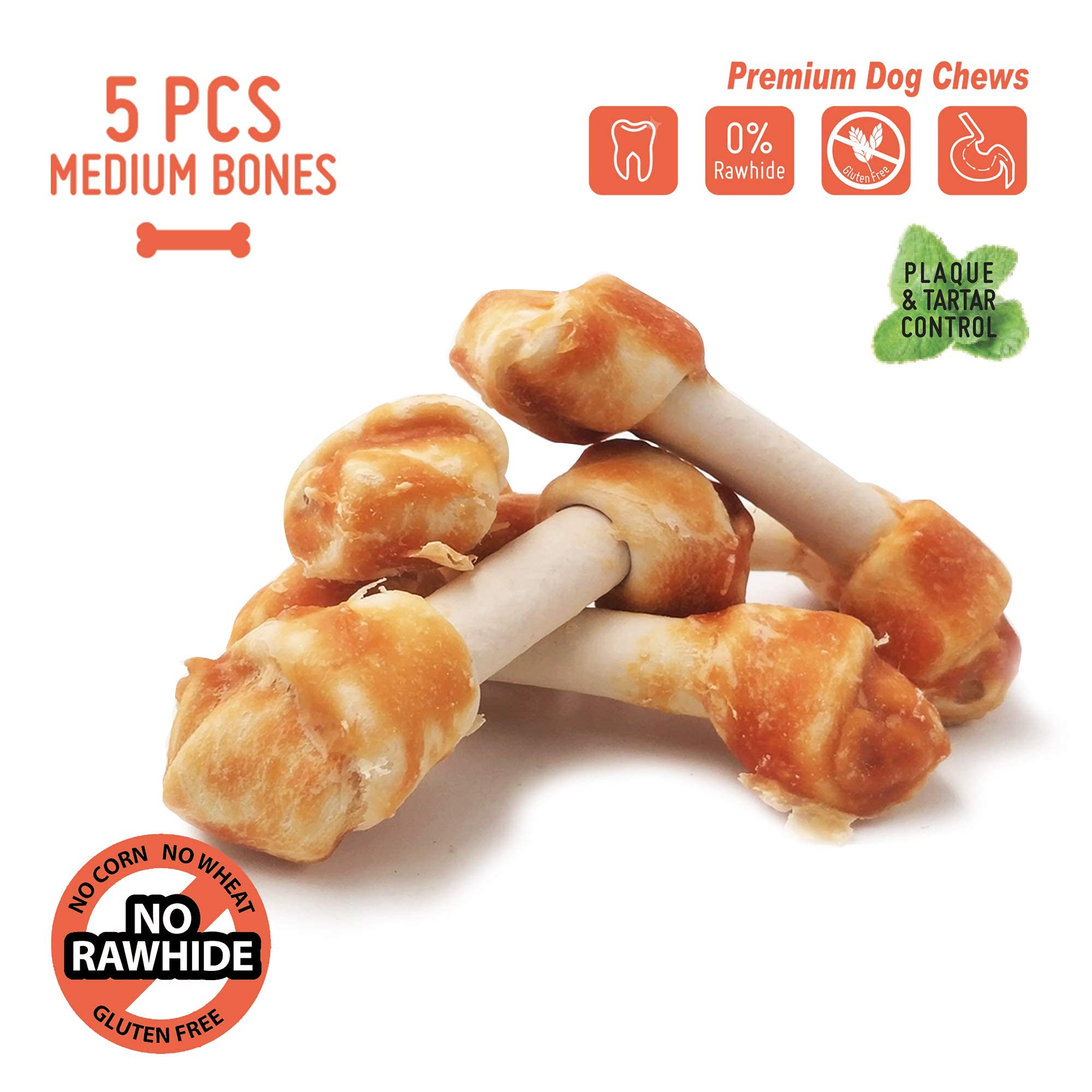 LuvChew Chicken Dog Chew Bones Medium, Rawhide Free, Grain Free, Made with Real Chicken & Wholesome Vegetables, Knotted Bones Me