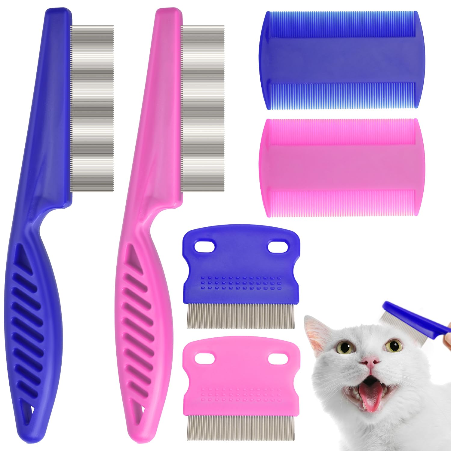 Flea Comb For Cats Dogs, 6 Pack Flea And Lice Grooming Comb Set For Cats, Pet Grooming Tools For Small, Medium & Large Pets (Pin