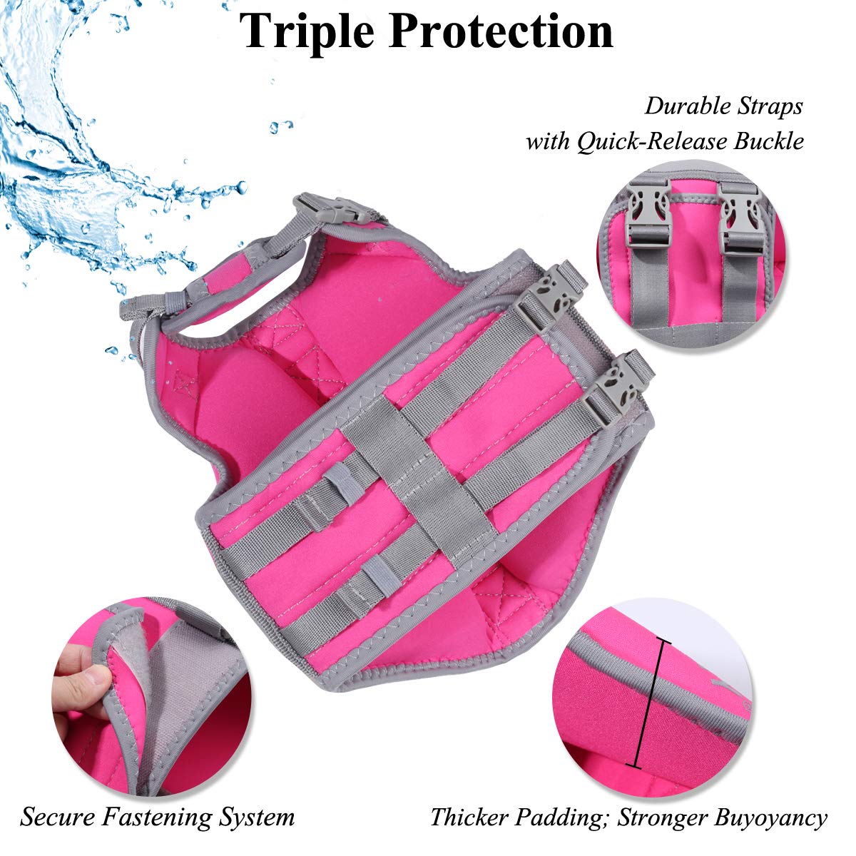 Vivaglory Neoprene Dog Life Jacket Dog Lifejacket For Boating Hunting & Swimming, Lightweight With Leash Ring, S, Pink