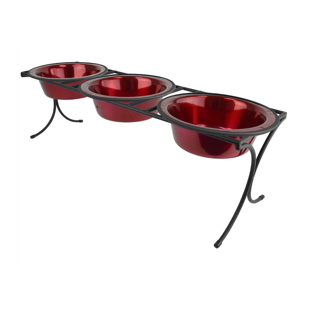Platinum Pets Bistro Triple Diner Feeder With Stainless Steel Dog Bowls, Large, Candy Apple Red