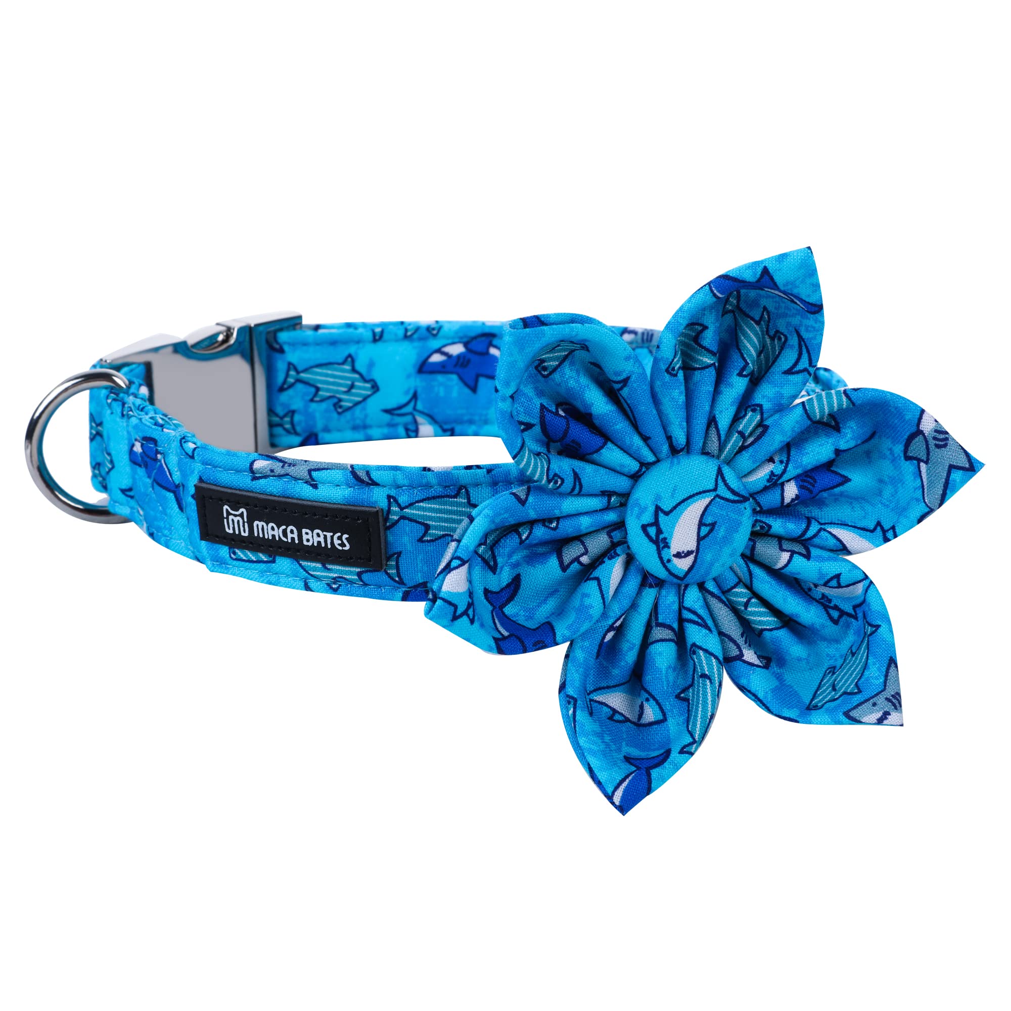 Maca Bates Flower Shark Dog Collar With Flowers For Dogs Blue Adjustable Breakaway Cute Collars Accessories Gift For Small Mediu