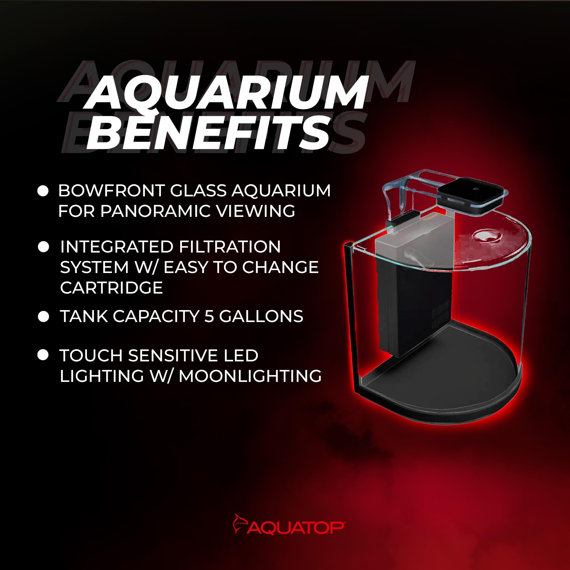 Aquatop Pisces Curved Bowfront Aquarium, 5 Gallons, 53Gph – Nano Semi-Circle Glass Aquarium Kit, For Salt & Freshwater Fish Tanks, Touch Sensitive Led Light, All In One Tank With Filter