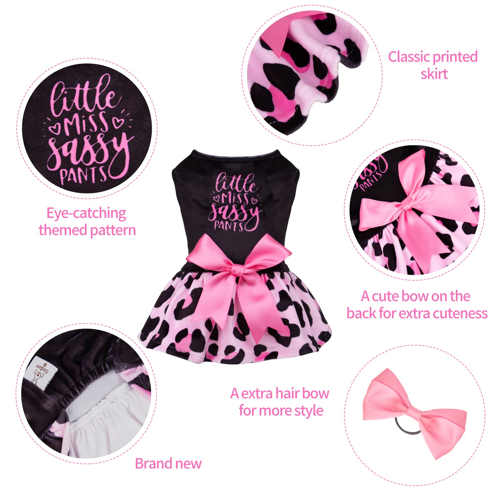 Cutebone Little Miss Sassy Pants Dog Leopard Print Dress Velvet For Small Dogs Girl Puppy Dresses Pink Dog Clothes Cva15Xs-D