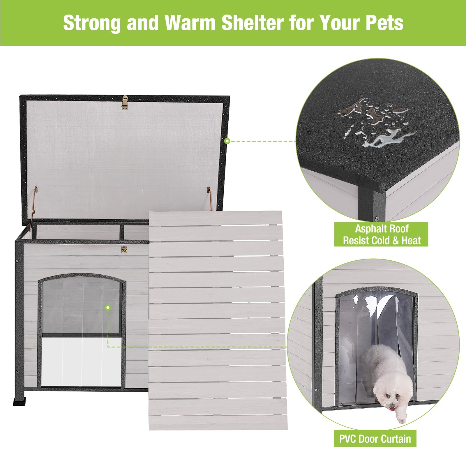 Gutinneen Chew Proof Dog House With Metal Iron Frame Outdoor Dog Kennel For Small Medium Large Indoor Dog Cage (43.3'' L,Off-Whi