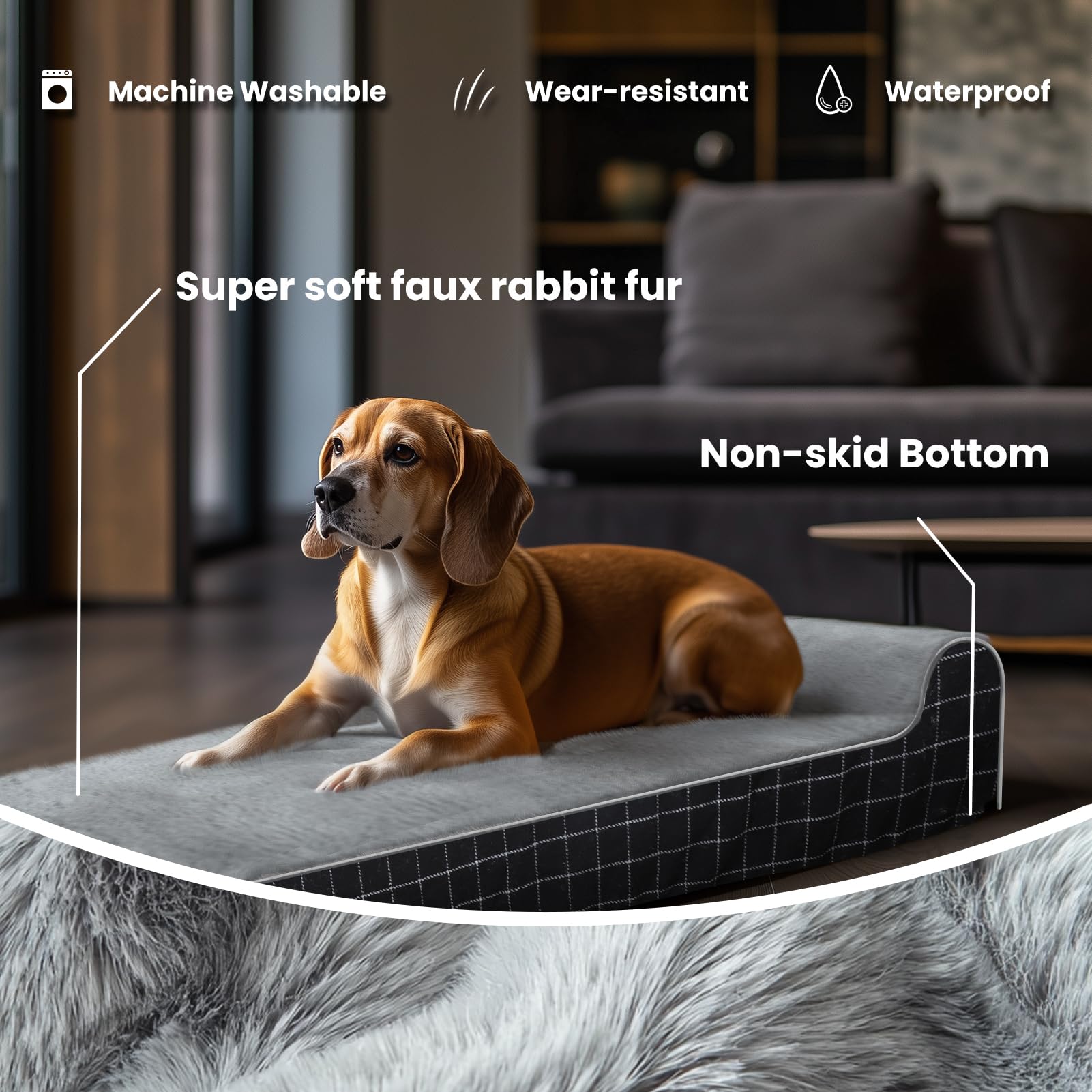 Laifug Orthopedic Memory Foam Dog Bed With Durable Water Proof Liner And Removable Washable Cover (Large (40''X25''X6''), Black