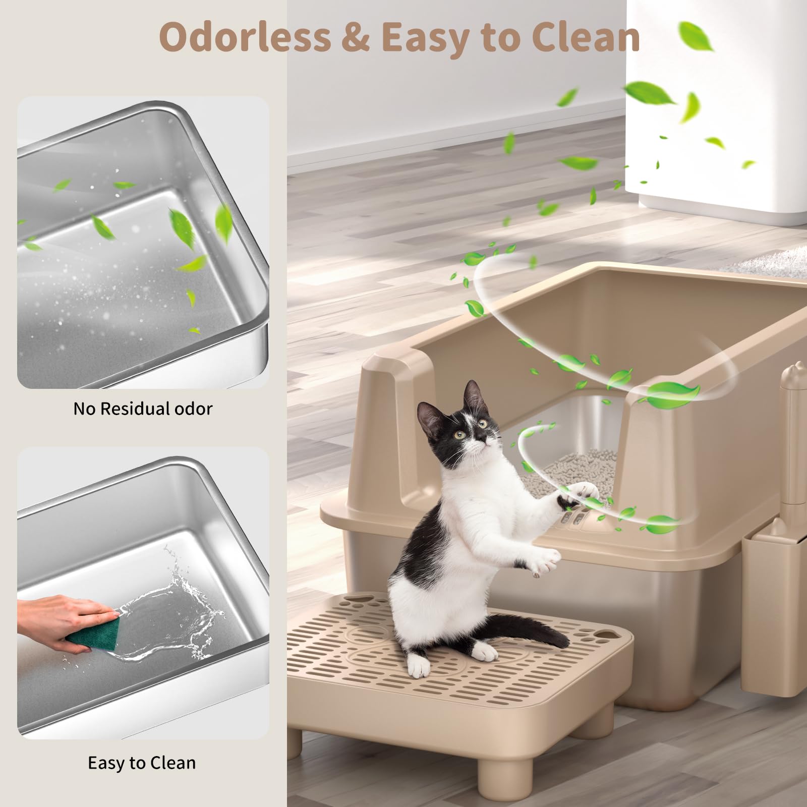 Enclosed Stainless Steel Cat Litter Box, Extra Xl Large With Lid, Metal Litter Box With High Sided, Easy Clean, Odorless, Anti-U