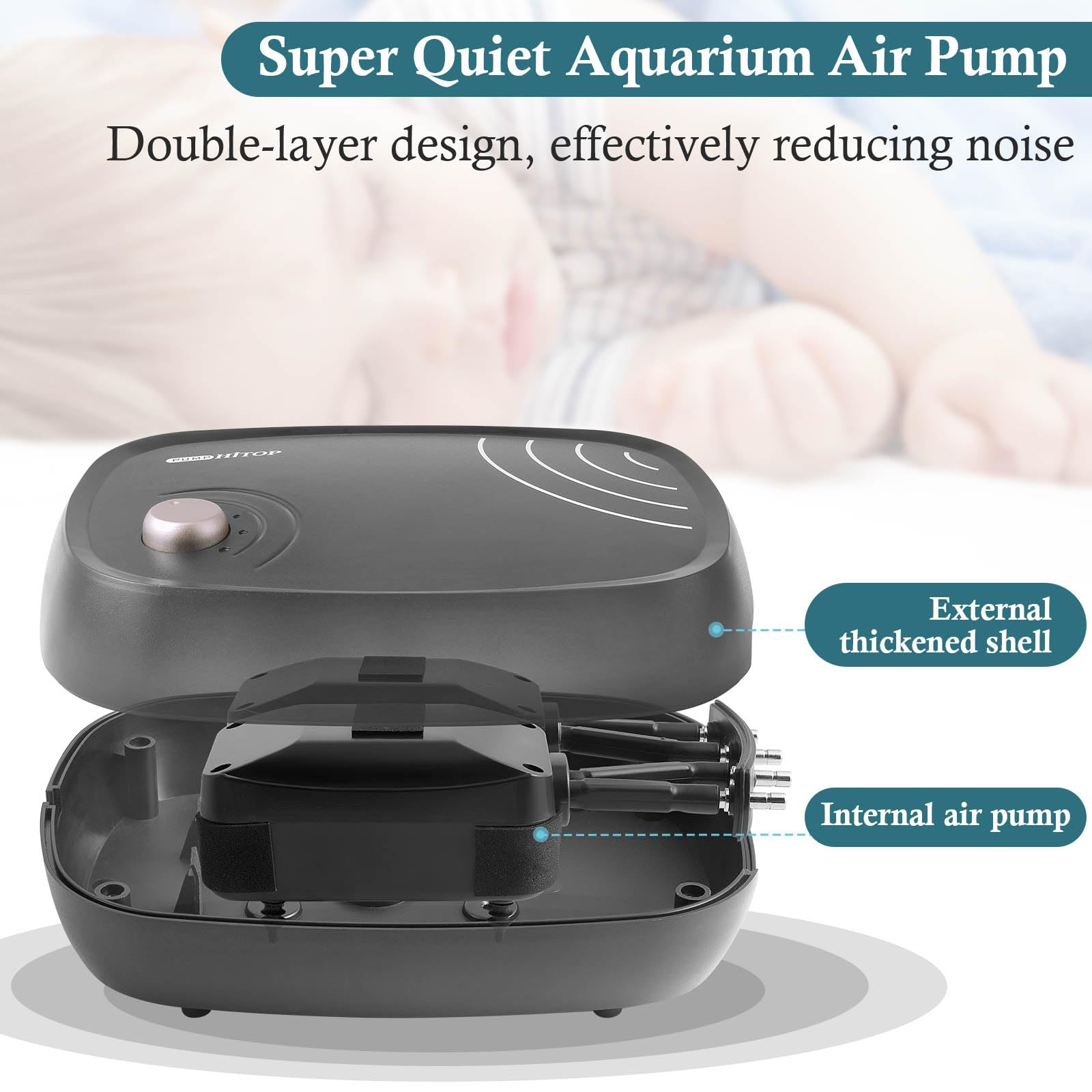 Hitop 10W Powerful Aquarium Air Pump: 4-Outlets 320Gph Air Pump For Fish Tank, Quiet Aquarium Aerator With Completely Accessorie