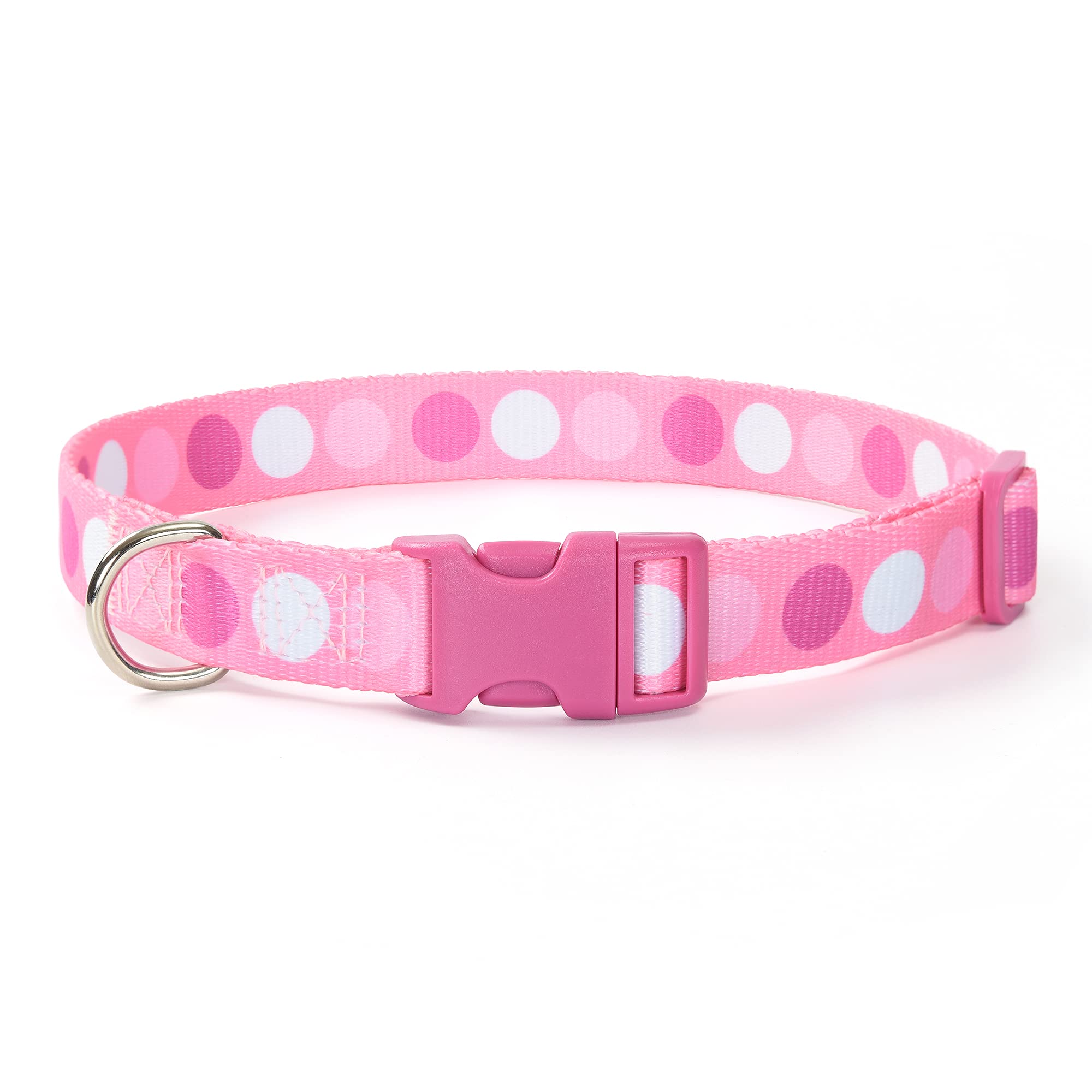 Mile High Life Dog Collar | Cute Puppy Collars | Lightweight Girl Dog Collar | Soft Boy Dog Collars | W Geometric Plaid Wave Line Pattern (Pink Big Dots, Large)