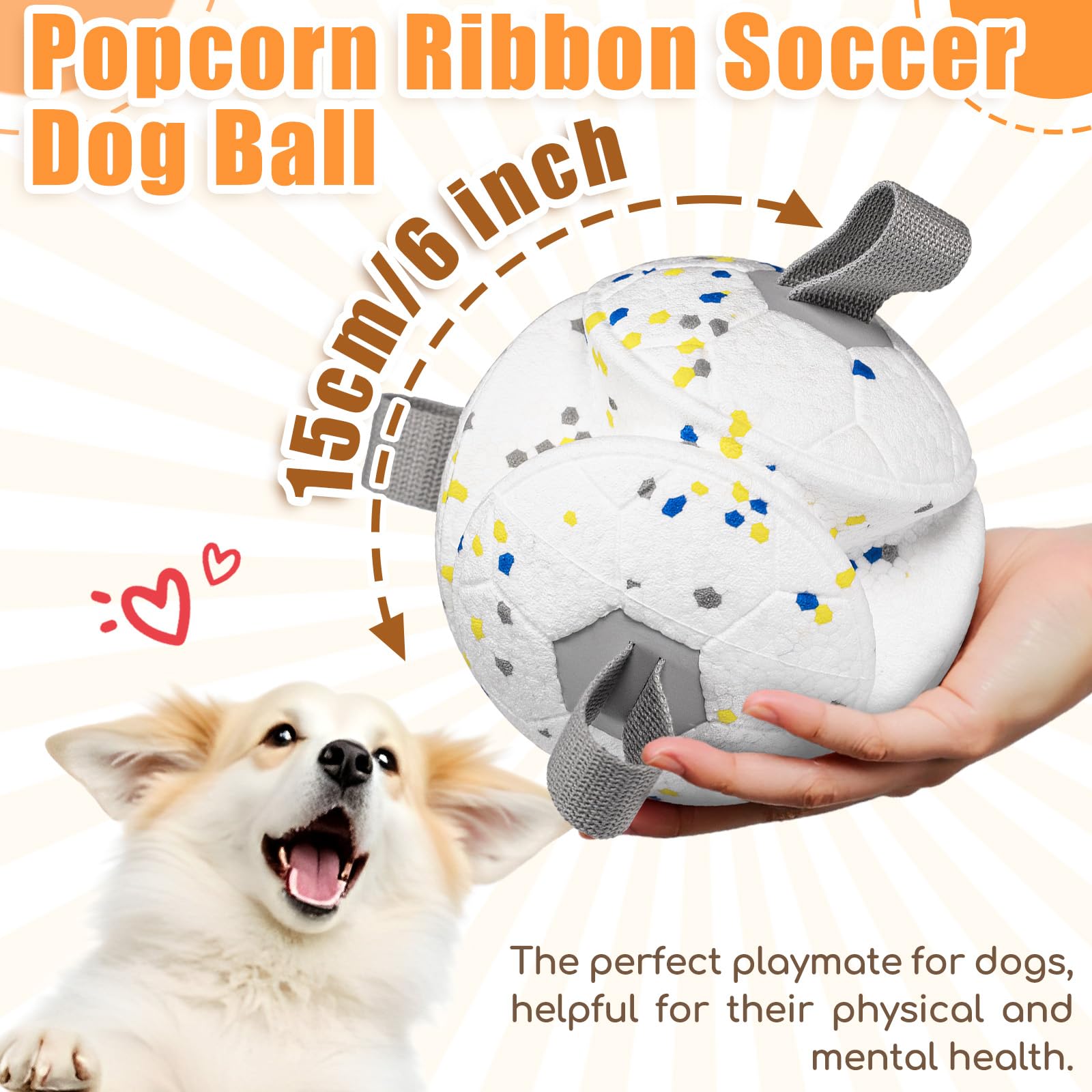 Moonorange 6 Inch Dog Toys Soccer Ball With Nylon Straps Interactive Durable For Tug Of War Water Gifts For Puppy Birthday Indoo