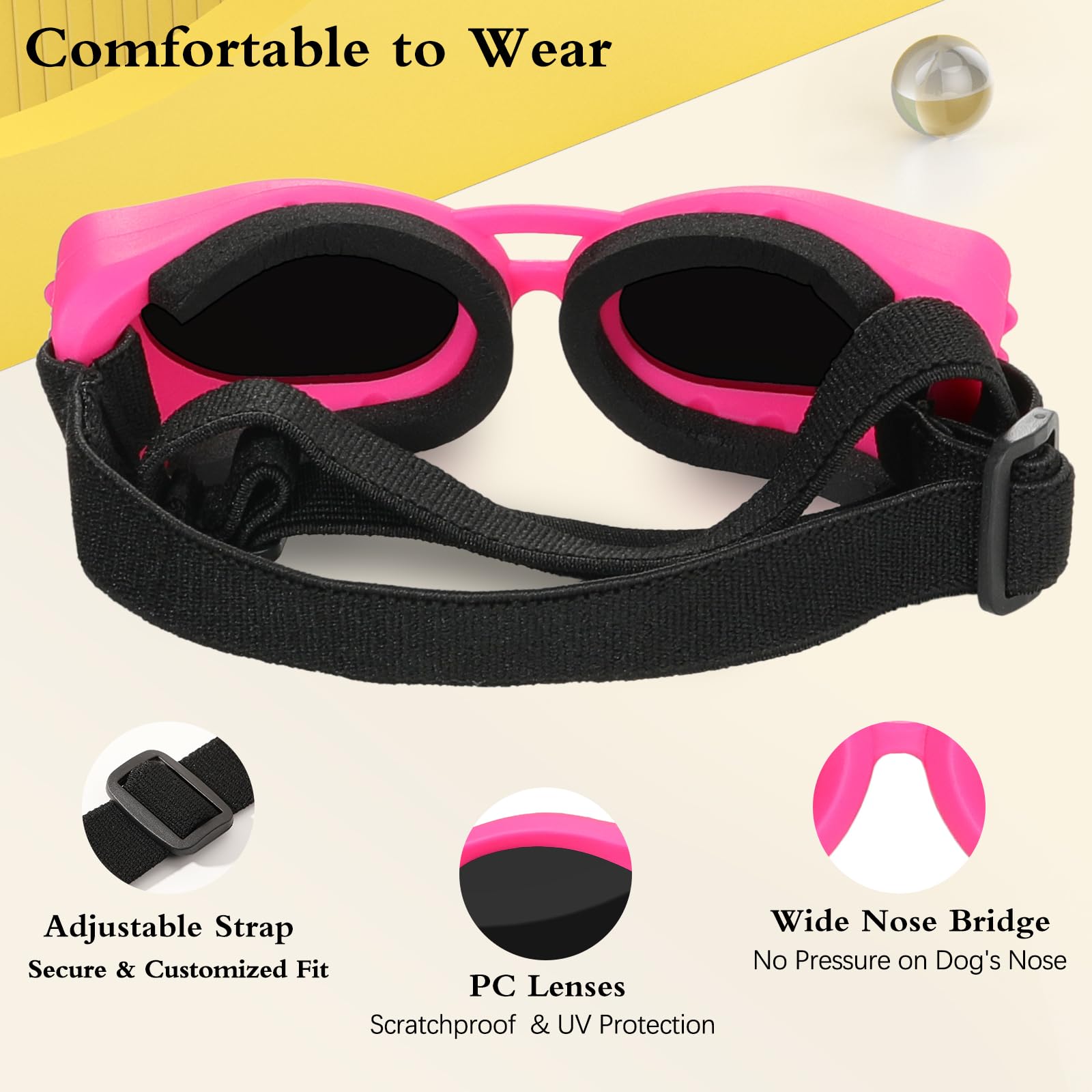 Lewondr Dog Sunglasses Small Breed, Small Dog Goggles With Adjustable Straps, Uv/Wind/Dust/Fog Proof Dog Eye Protection Sunglass