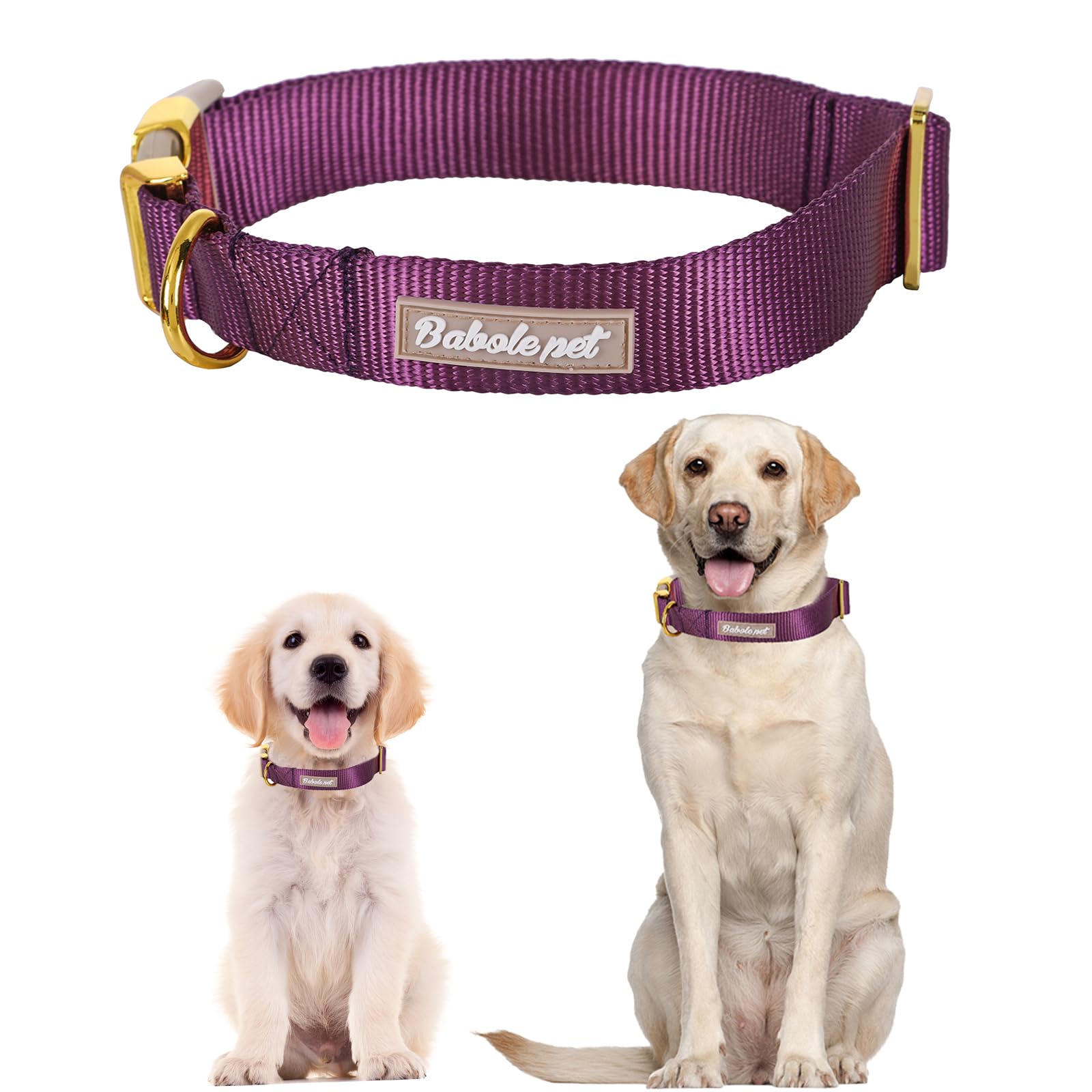 Babole Pet Nylon Dog Collar - Adjustable Deep Purple Soft Webbing Dog Collars For Small Medium Large Dogs Boy Girl Puppy Collar
