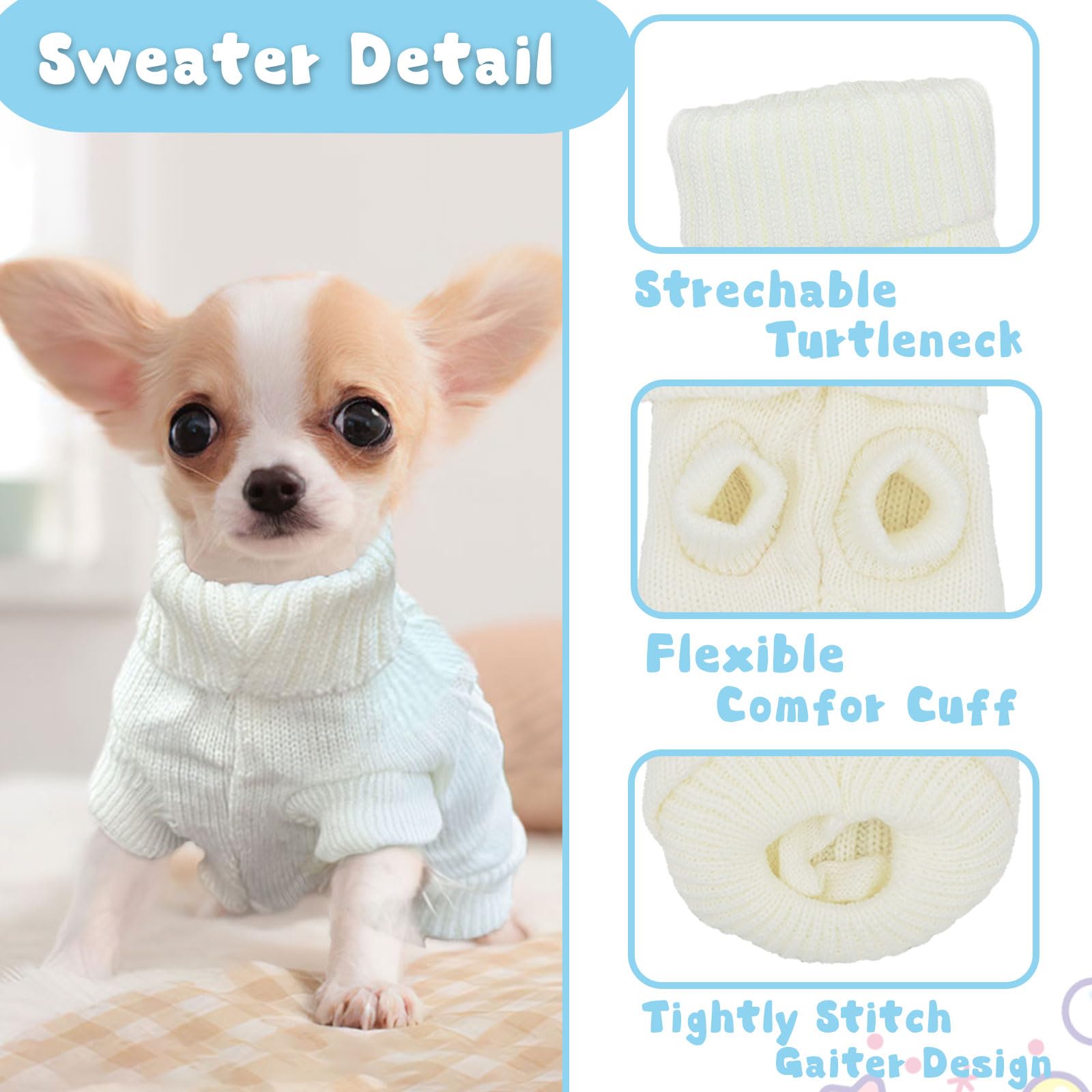 Knitted Puppy Sweater - Warm Winter Dog Sweater - Extra Small Turtleneck Pullover - Thick Pet Knitwear For Chihuahua, Teacup Dog