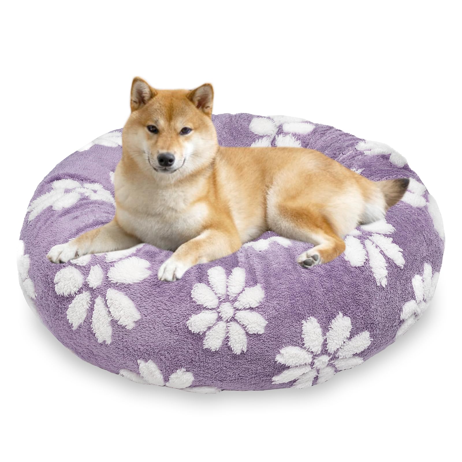 Yaning Donut Dog Beds For Medium Dogs, Calming Round Cat Beds For Indoor Cats, Cute 3D Textured Flower Pet Bed With Removable Wa