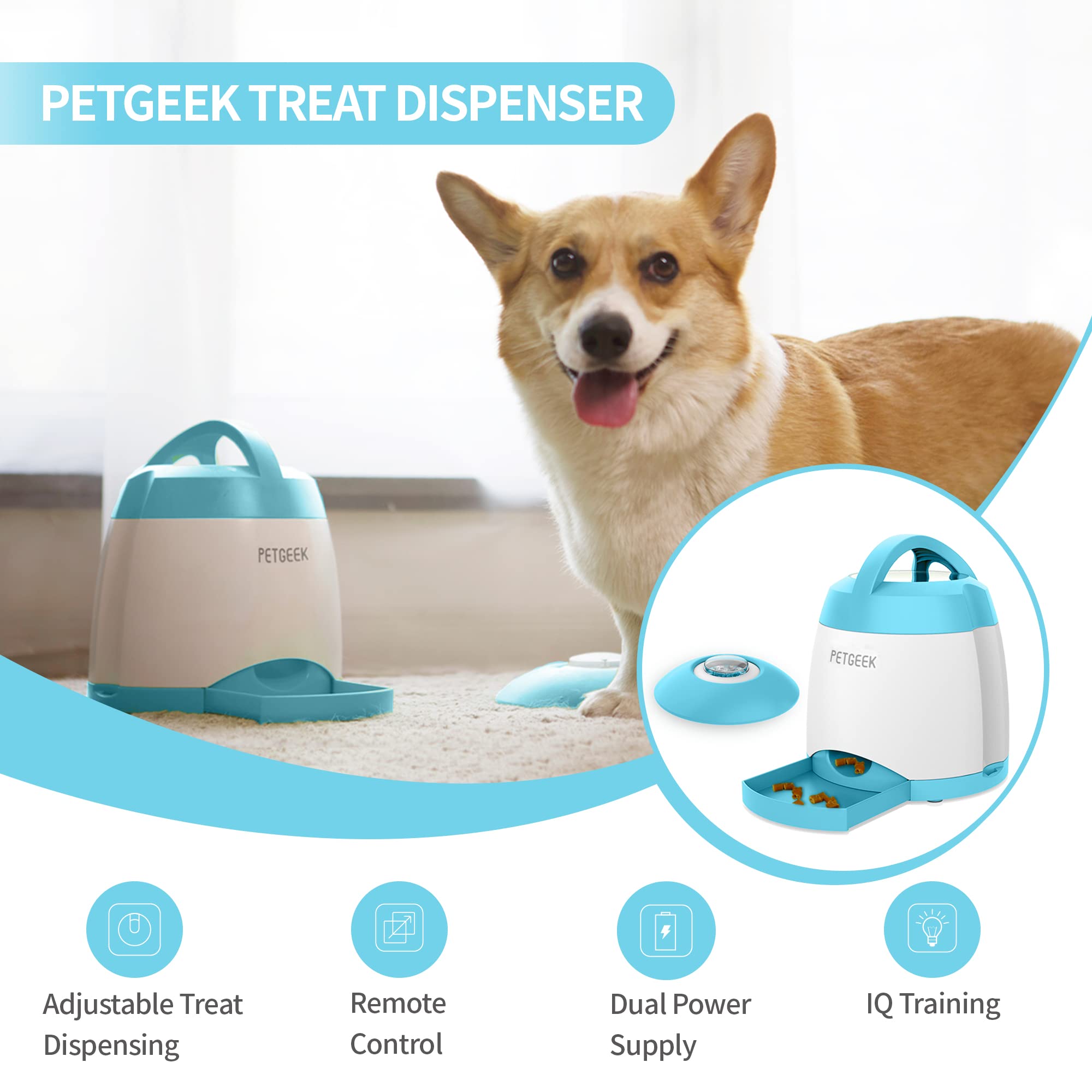 PETGEEK Automatic Dog Treat Dispenser with Button - Puzzle Memory Training Feeder, Pet Geek Button Treat Food Dispensing Toys In