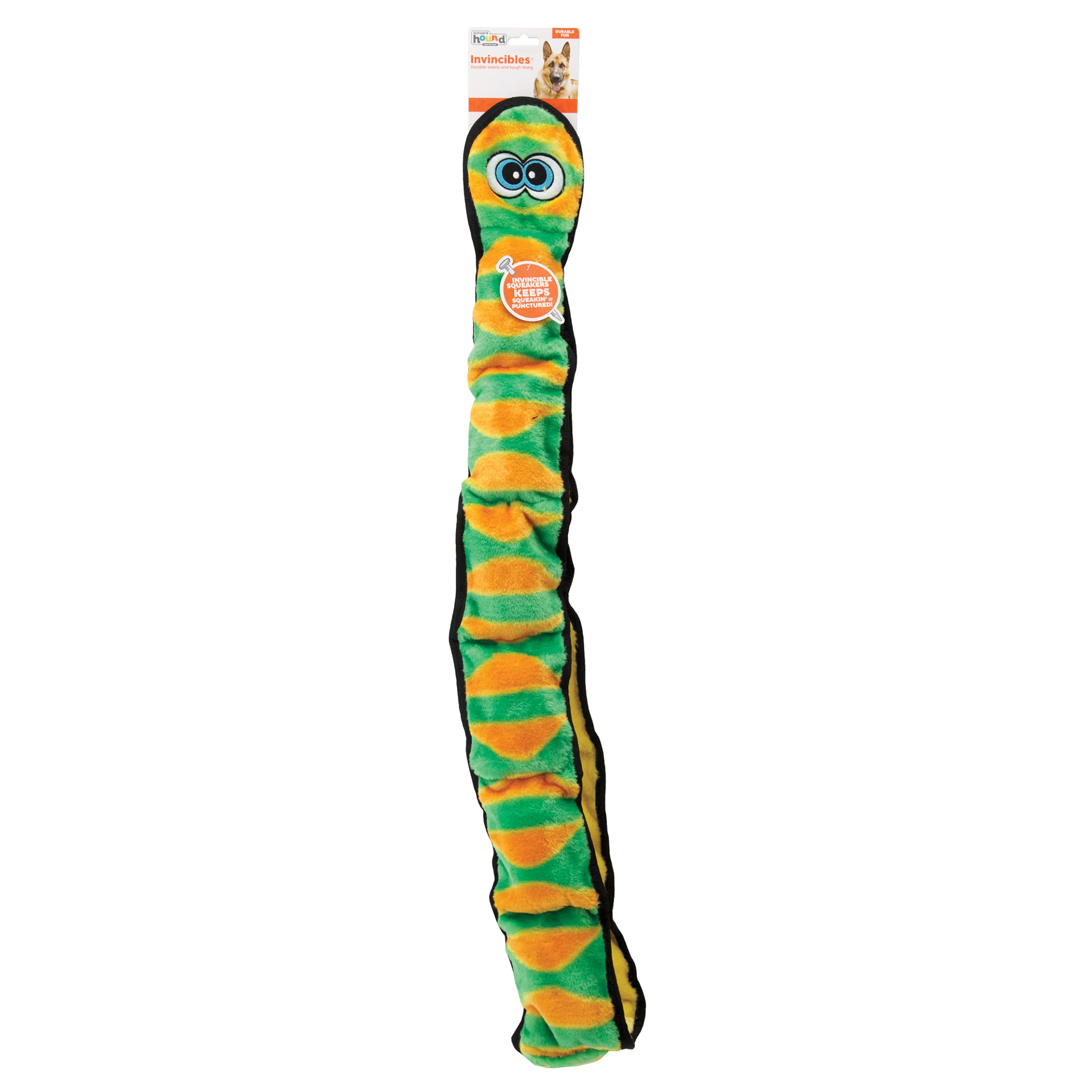 Outward Hound Durablez Tough Plush Squeaky Dog Toy, Snake, Green, Xxl