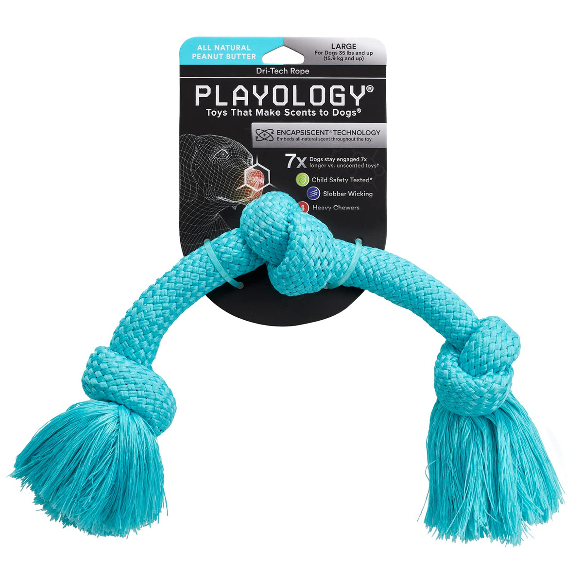 Playology Dri Tech Rope Dog Chew Toy - for Large Breed Dogs (35lbs and Up) Peanut Butter Scented Dog Toys for Heavy Chewers - En