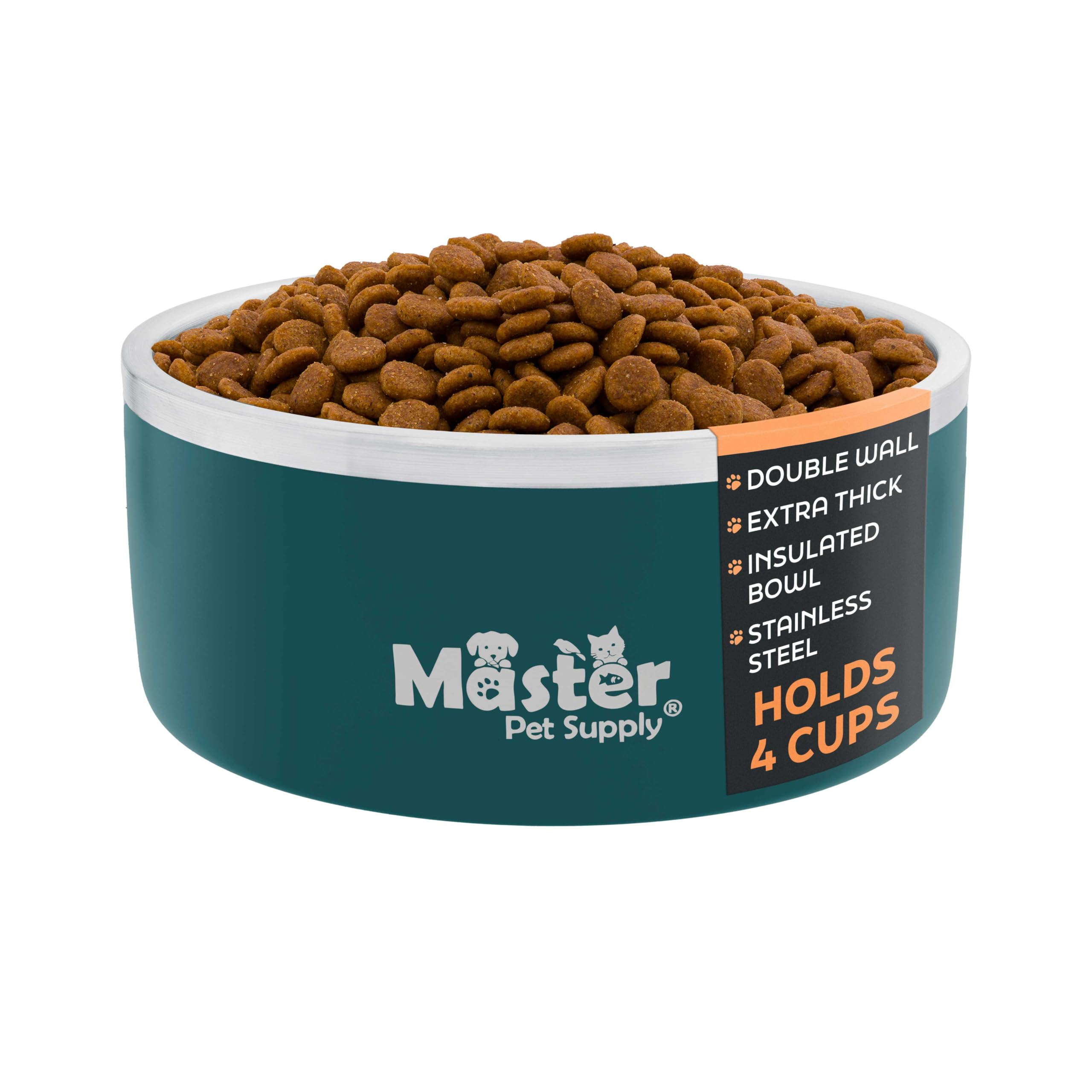 Master Pet Supply Stainless Steel Dog Bowls - 32 oz, Heavy Duty - Emerald Sea, Double Wall Extra-Thick Insulated, Non-Slip Pet W