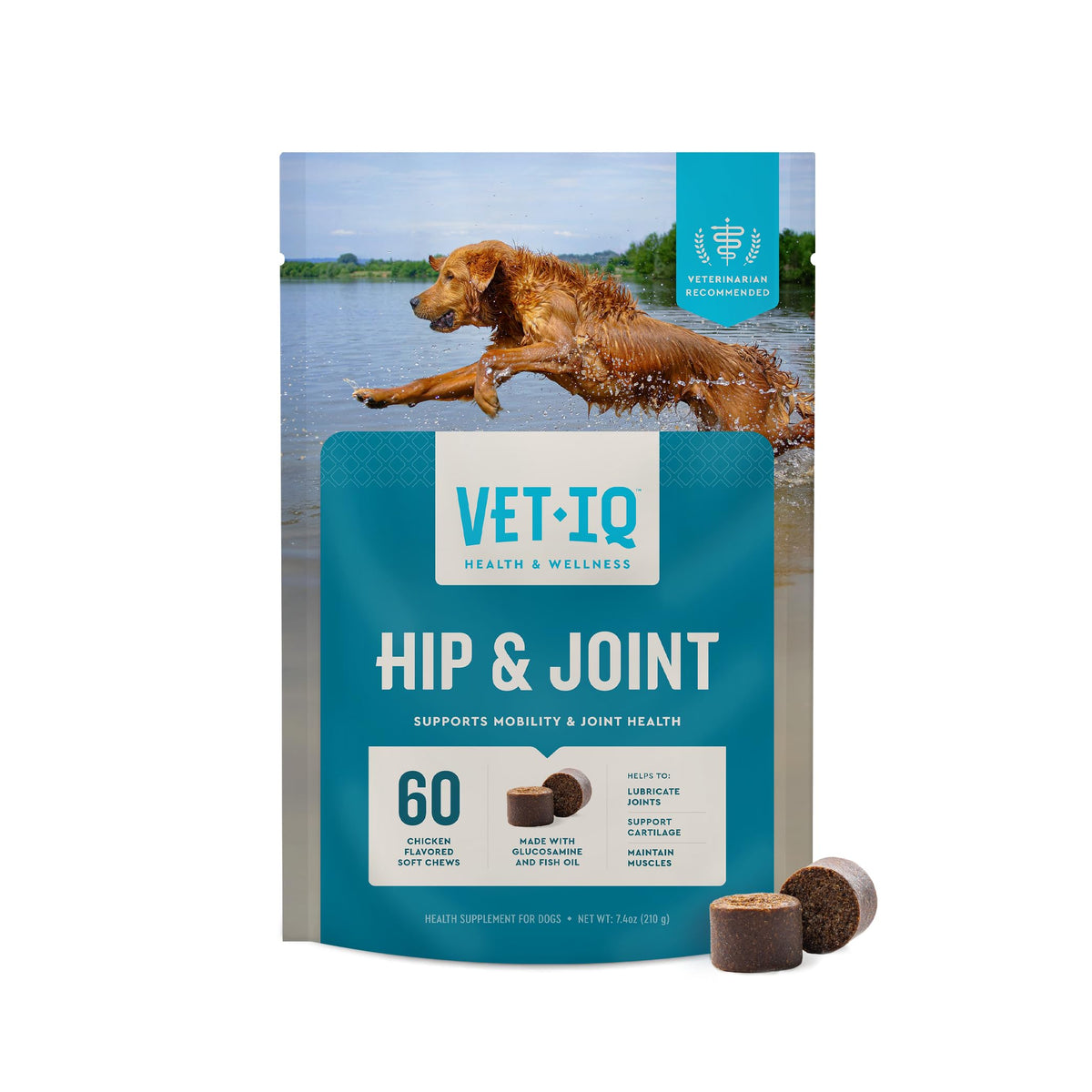 Vetiq Glucosamine Hip & Joint Supplement For Dogs, 60 Soft Chews, Dog Joint Support Supplement With Msm And Krill, Dog Health Supplies Large & Small Breed, Chicken Flavored Chewables