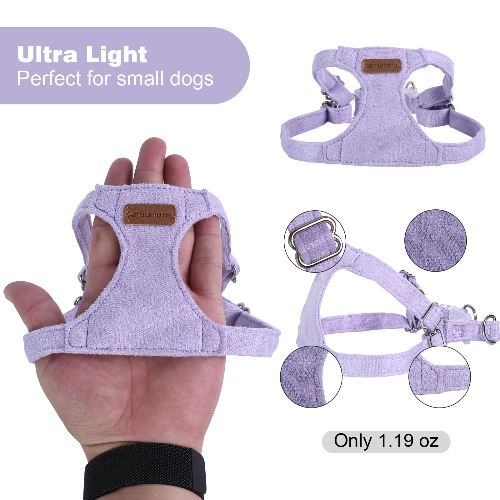 Dog Harness And Leash Set, S No Pull Adjustable Puppy Harness With Multifunction Purple Dog Leash And Collar, Soft No Choke Esca