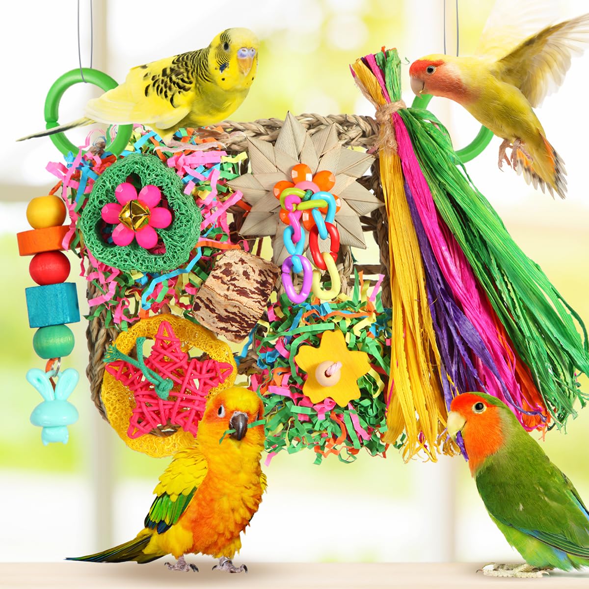 Bird Toys, Parakeet Toys Bird Foraging Toys Grass Mat Climbing Wall for Parakeet,Parrot,Cockatiel,Conure,Lovebird,Budgie Cage Sm