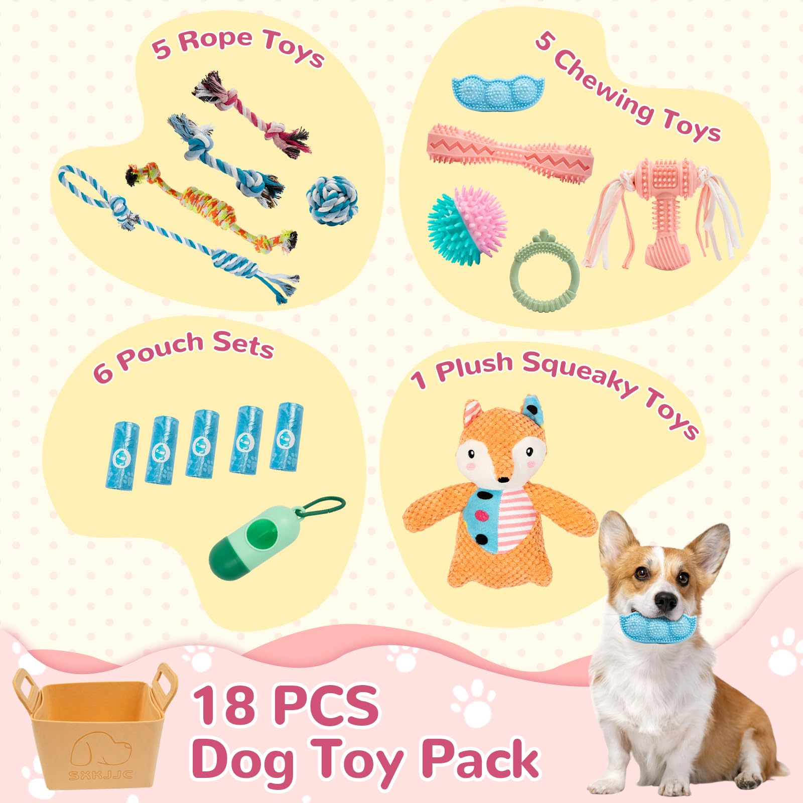 Sxkjjc Dog Toys For Puppies 18Pack, Puppy Teething Toys, Dog Toys To Keep Them Busy, Interactive Dog Toys For Boredom, Dog Toy Pack For Puppies And Small Dogs, Dog Gift Basket Puppy Starter Kit