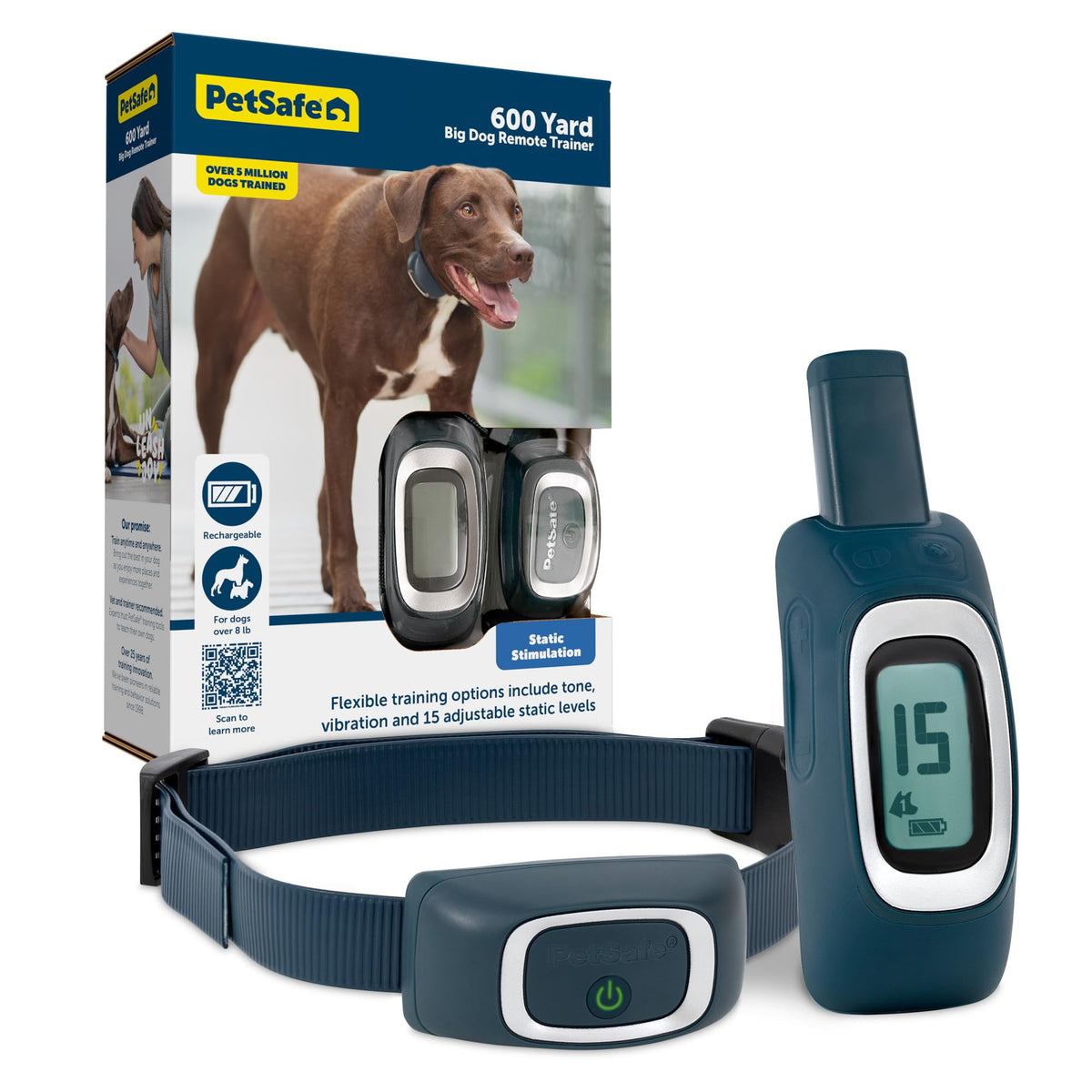 Petsafe 600 Yard Remote Training Collar – Choose From Tone, Vibration, Or 15 Levels Of Static Stimulation – Medium Range Option For Training Off Leash Dogs – Waterproof And Durable – Rechargeable