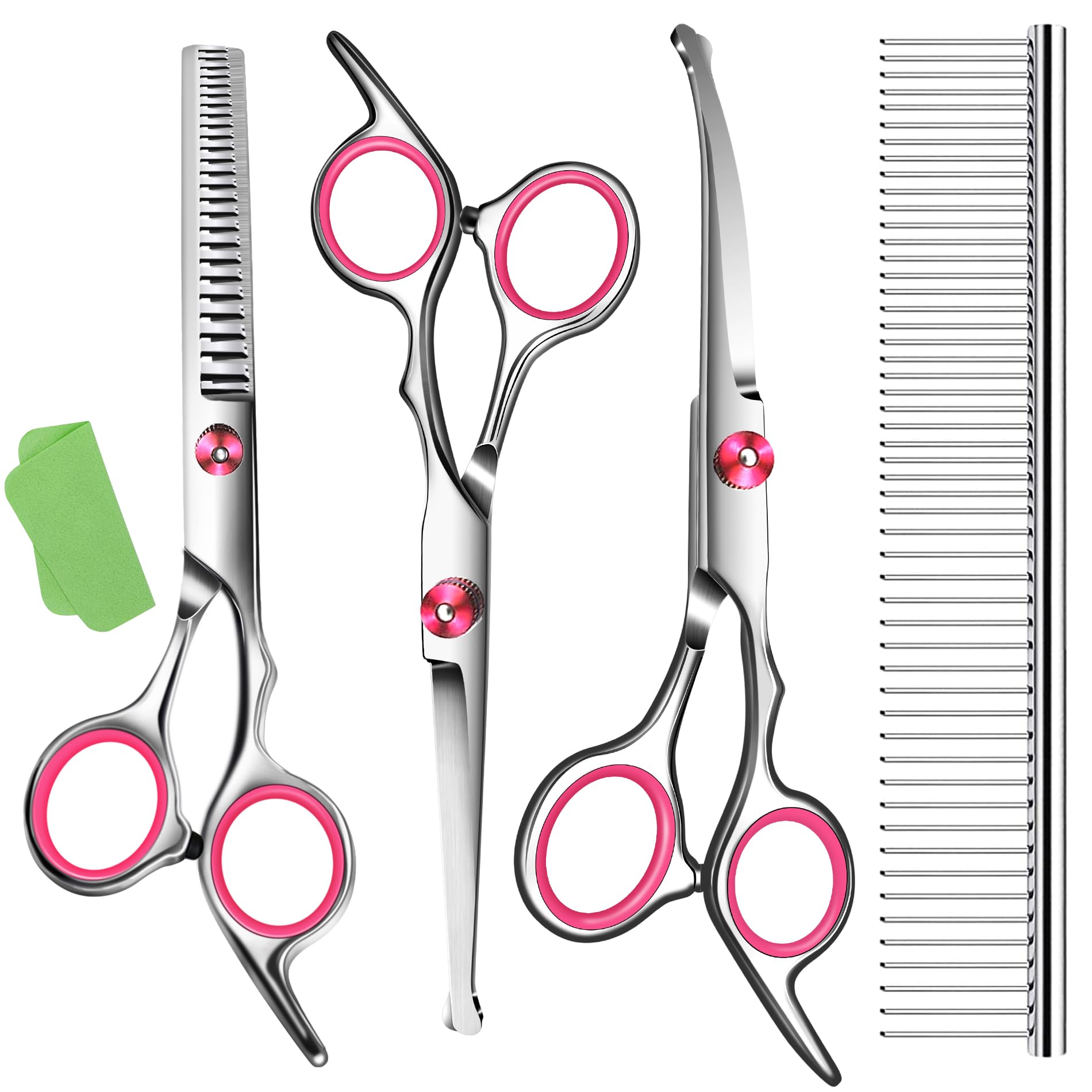 Dog Grooming Scissors Kit,Includes Curved Thinning Straight Scissors And Comb, Dog Grooming Shears With Safety Round Tips,Pet Gr