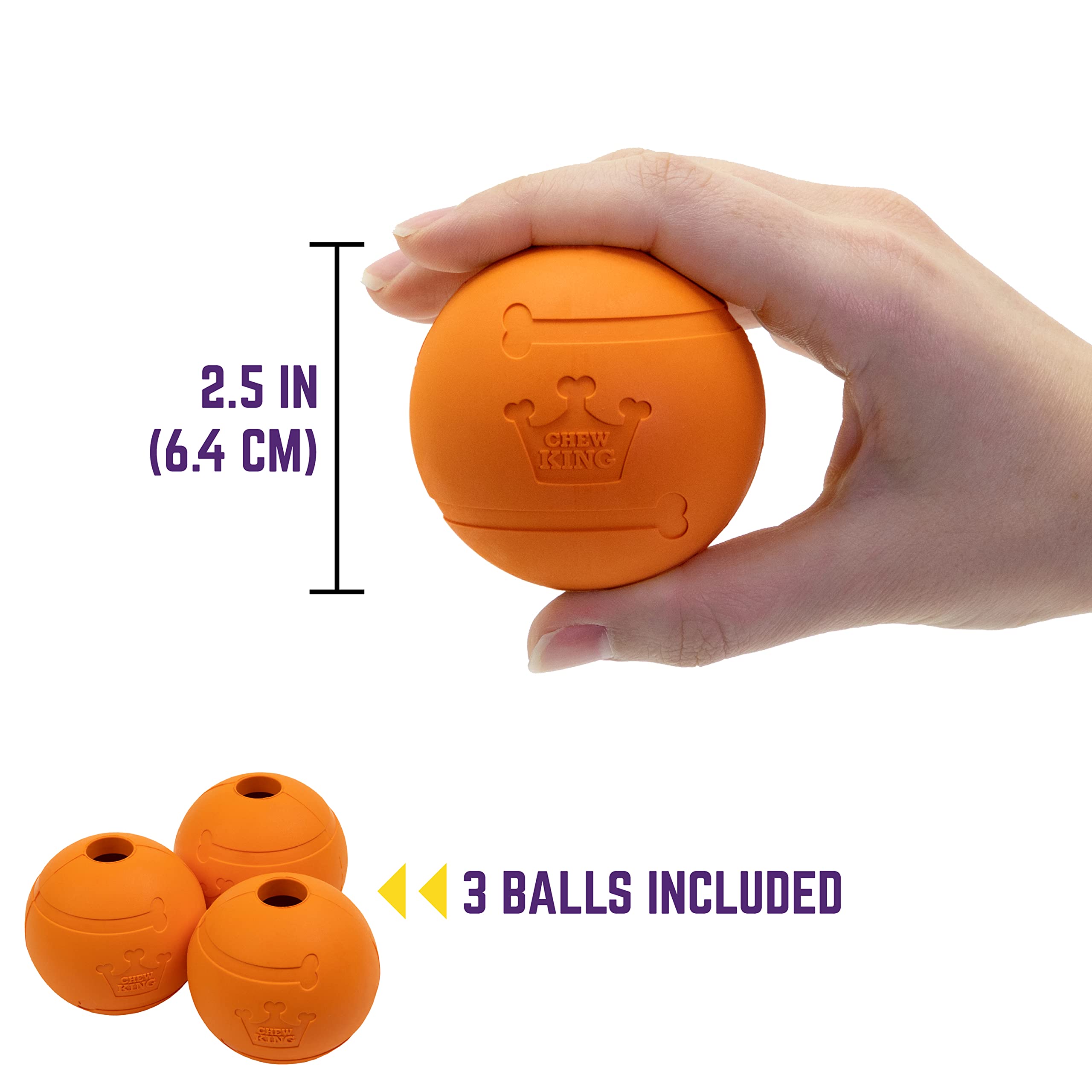 Chew King Dog 2.5 Inch Bacon Flavor Rubber Balls 3 Pack Large Breeds