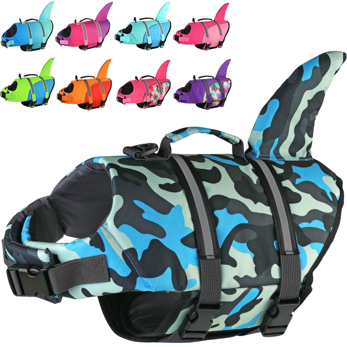 Doglay Dog Life Jacket, Ripstop Cute Shark Dog Life Jacket With Superior Buoyancy And Rescue Handle, Adjustable Dog Life Vests F
