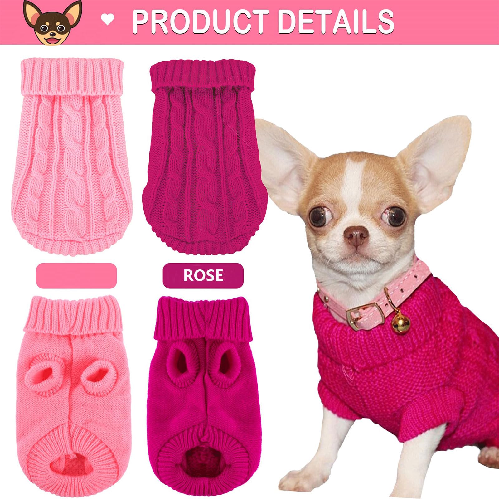Kallfir'S Cutie Xxs Dog Sweater, 2 Pieces Turtleneck Knitted Chihuahua Sweater Yorkie Teacup Dog Clothes Small Dogs Girl Winter