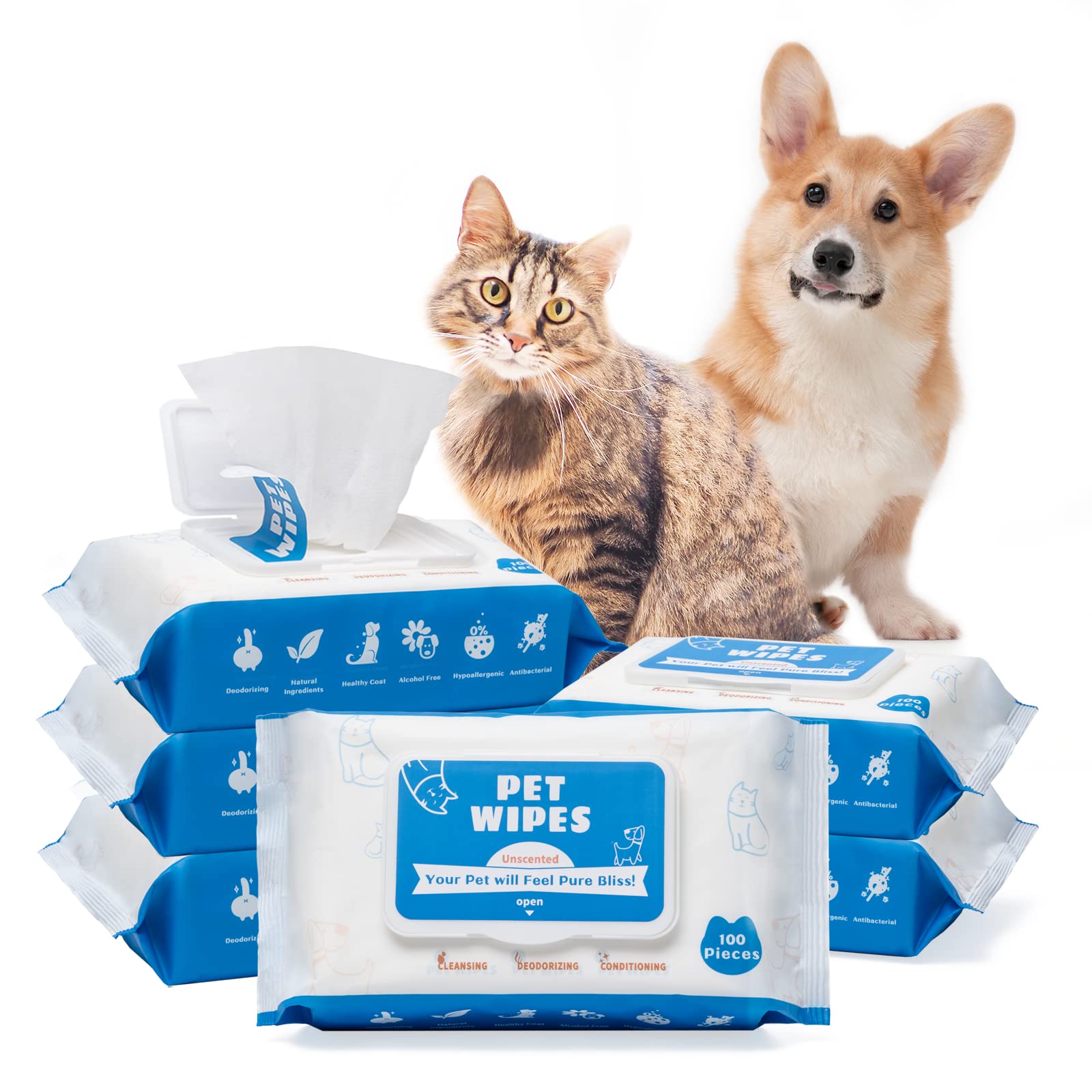 Tetesol Dog Wipes For Dogs Cats, 600 Count All Purpose Cleaning Pet Wipes, Dog Ear Wipes, Quick Easy Grooming For Bums, Body, Paws, Eyes, For A Easy & Speedy Freshen-Up, 6 Travel Pack Of 600 Wipes