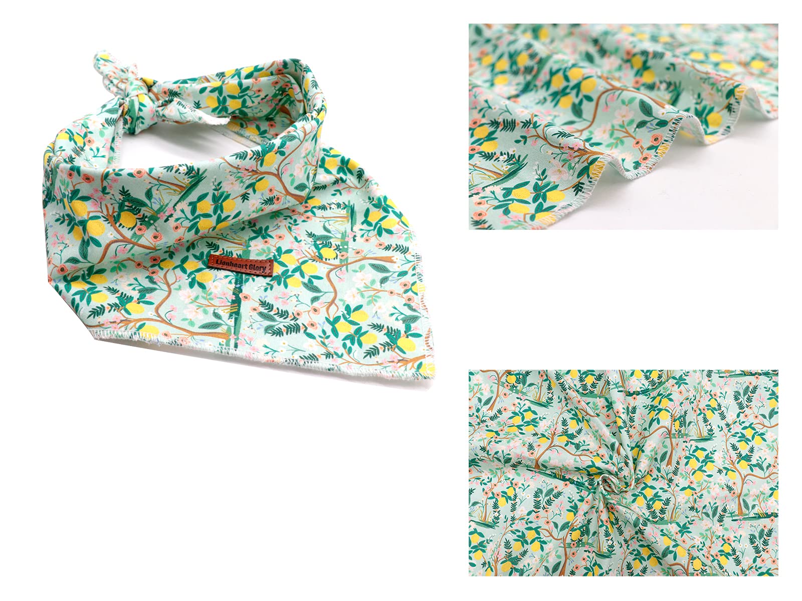 Lionheart Glory Plaid Dog Bandana 1 Pack Washable Soft Cotton Lemon Flower Bibs Scarf, Adjustable Kerchief Square Dog Bandanas F