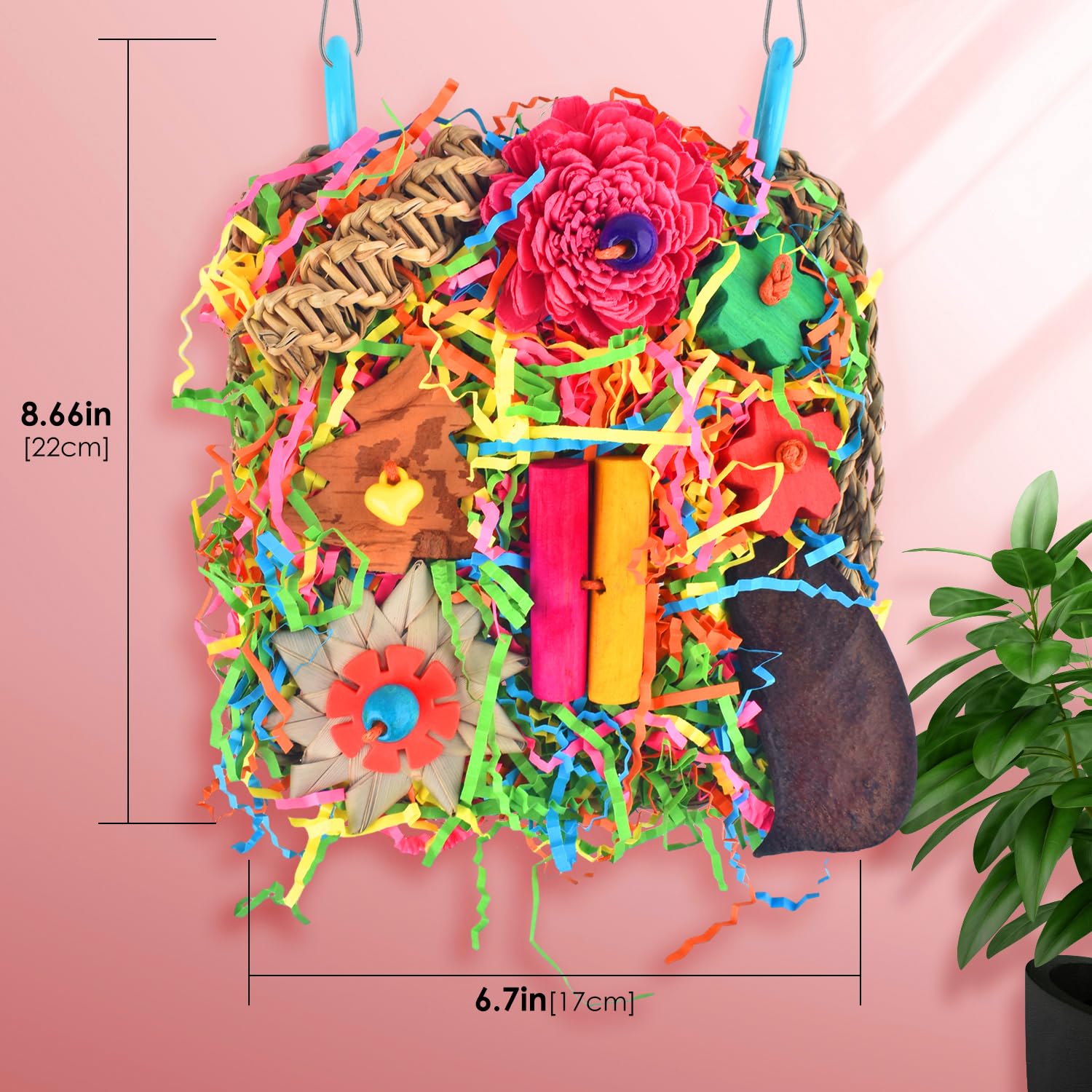 KATUMO Bird Toys - Parrot Grass Mat Foraging Wall Toys Shredder for Cockatiel, Conure, Lovebird, Budgie, Parakeet - Small Medium