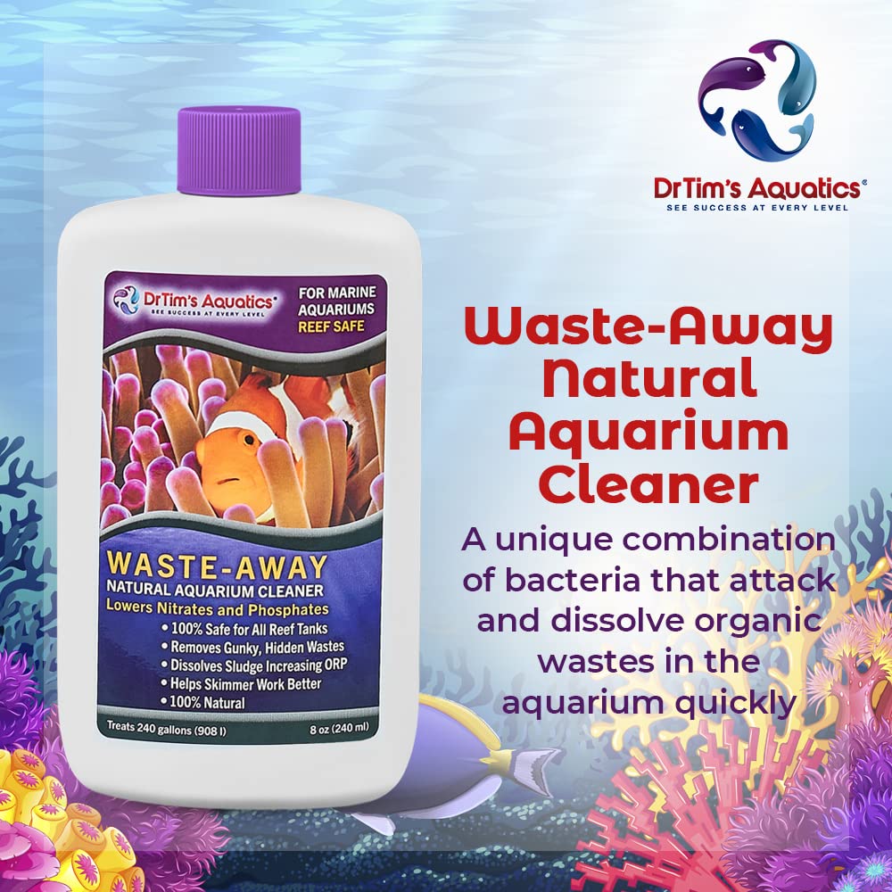DrTims Aquatics Reef Waste-Away - Natural Fish Tank & Aquarium Waste Management Solution for Dissolving & Cleaning Organic Sludg
