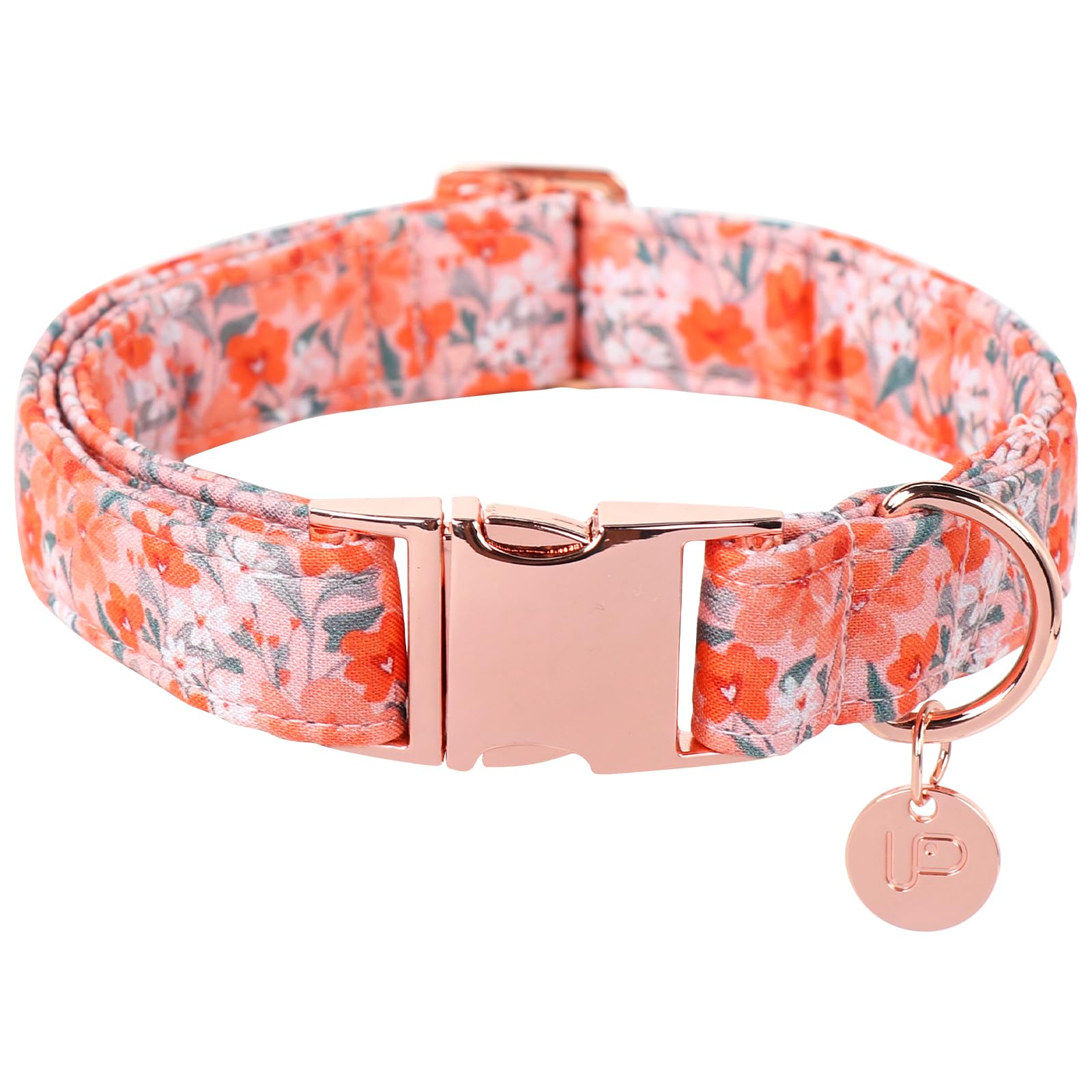 Up Urara Pup Dog Collar For Summer,Orange Flower Dog Collar,Cotton Puppy Collar With Adjustable Buckle For Small,Medium,Large Gi