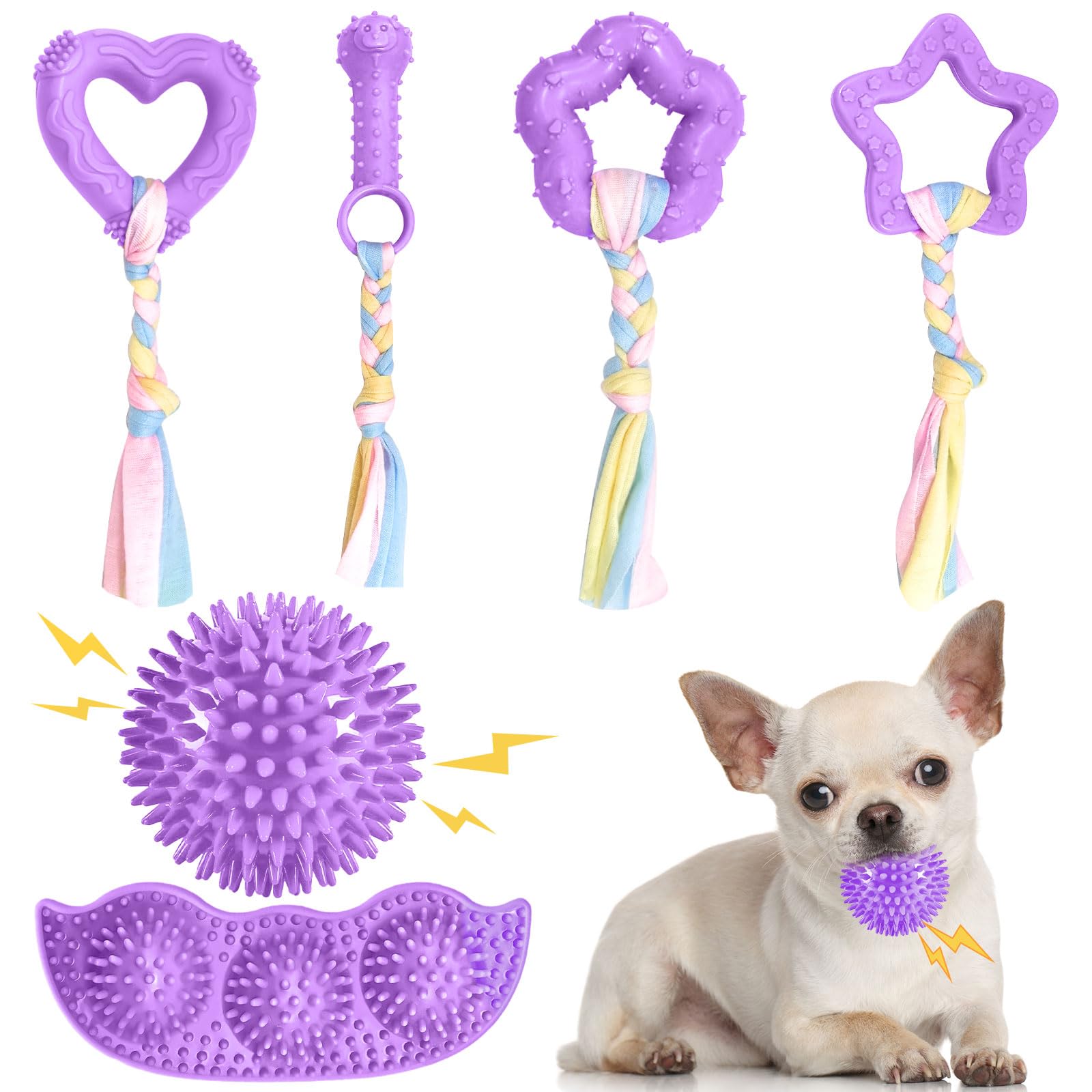 Abrrlo 6 Pack Puppy Teething Toys Cute Small Dog Toys Durable Puppy Chew Toy For Teething Essentials Purple Soft Rubber Small Br