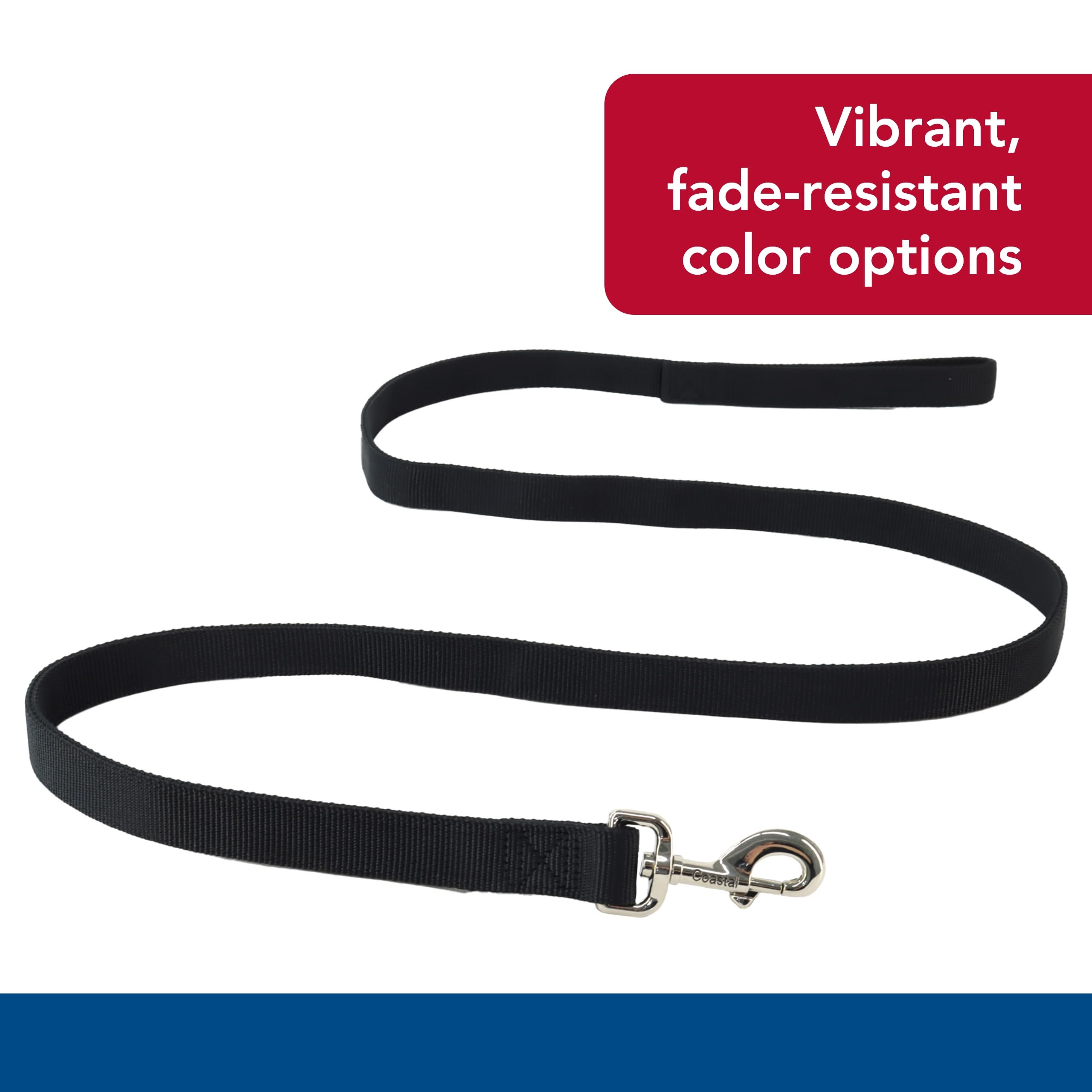 Coastal Pet Double-Ply Dog Leash - Bolt Snap Attachment To Collars And Harnesses - Nylon Dog Walking Leash For Small, Medium And Large Dogs - Black - 1' X 6'