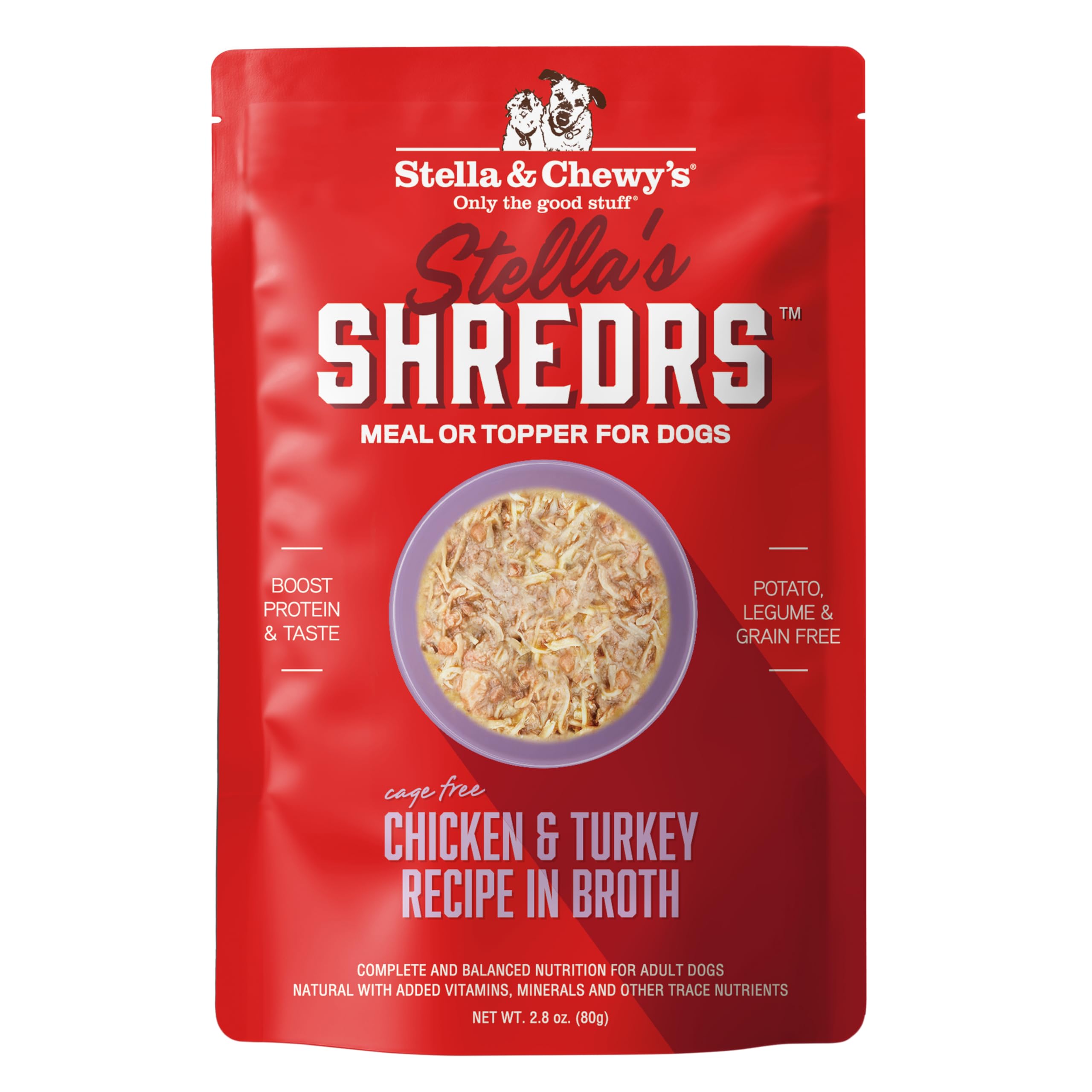 Stella & Chewys Stellas Shredrs Cage Free Chicken & Turkey Recipe in Broth, 2.8 oz. Pouches (Pack of 12)