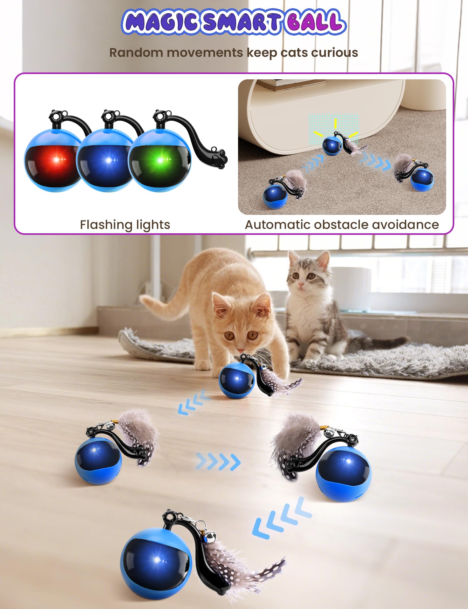Eisfiel Interactive Cat Toys For Indoor Cats, Cat Play Mat Toy, Automatic Motion Activated Moving Ball Hide And Seek Cat Toy Gam