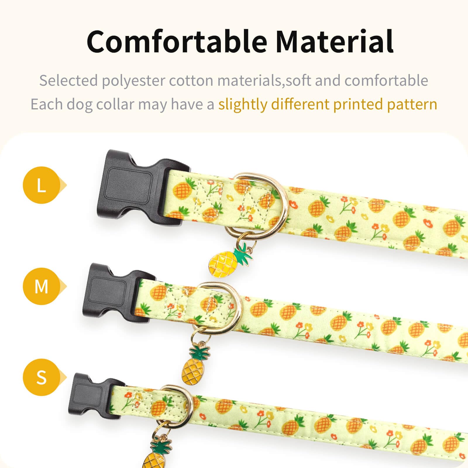 Gelwoo Cotton Dog Collar,Soft and Cute Puppy Collars with Pineapple Patterned Design for Girl Female Boy Dogs,Adjustable Buckle